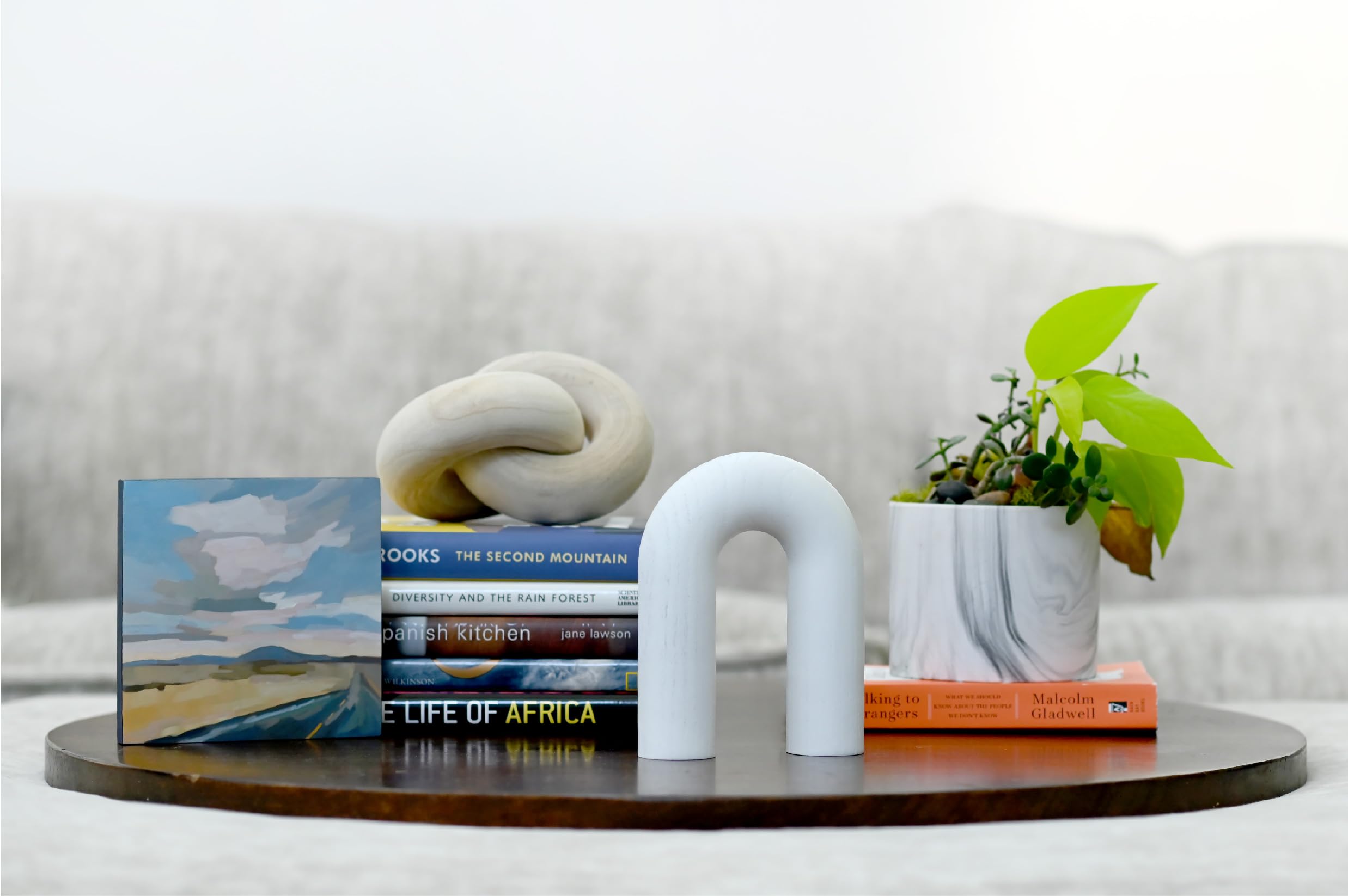White Wood Arch Coffee Table Book Shelf - Living Room Decor for Home Accents