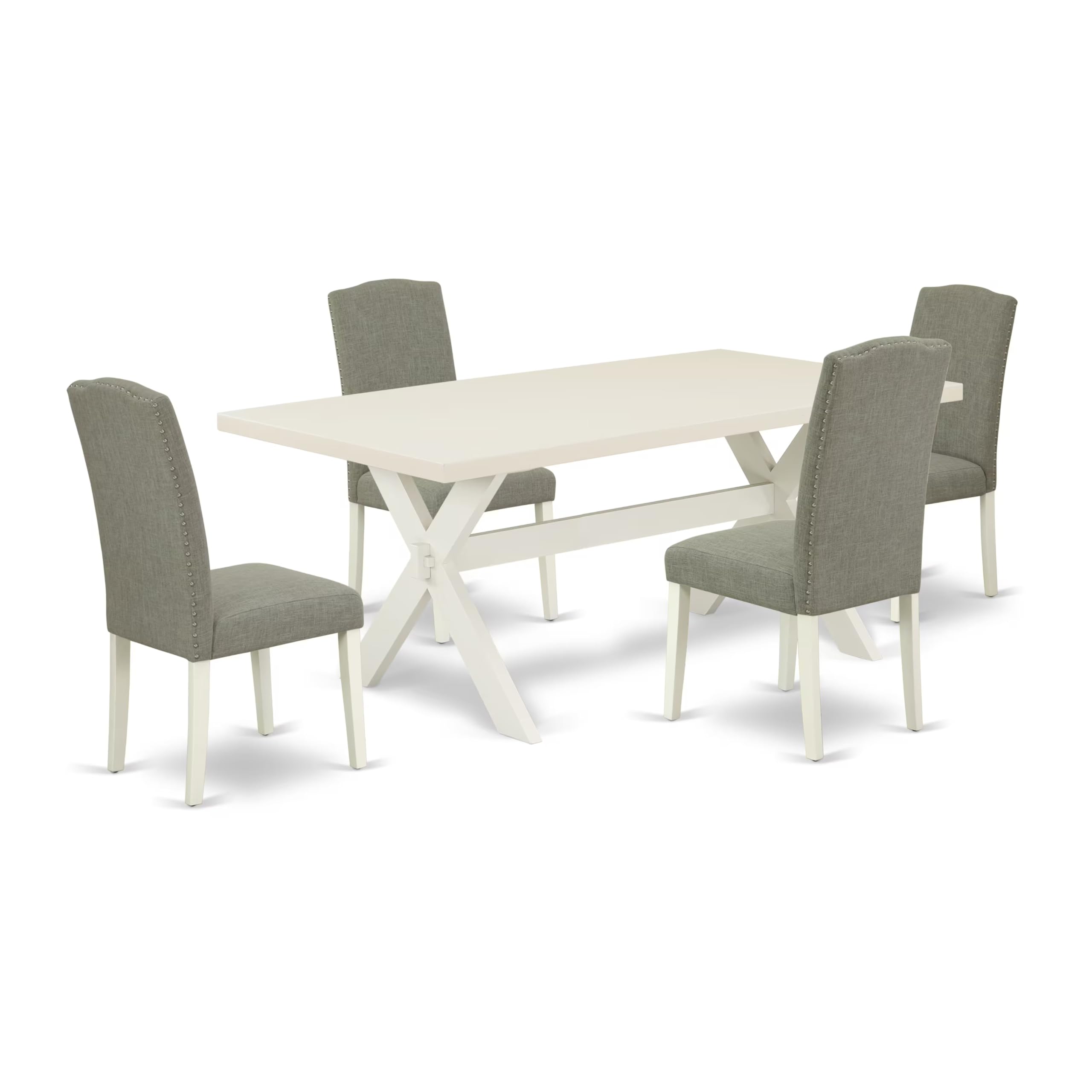 East West Furniture 5-Piece Dining Table Set for 4 - 40x72 Inch Rectangle Kitchen Table with X-Legs & 4 Dark Shitake Linen Parsons Chairs, Multi-Color - Perfect for Small Spaces, Breakfast Nooks & Modern Kitchens