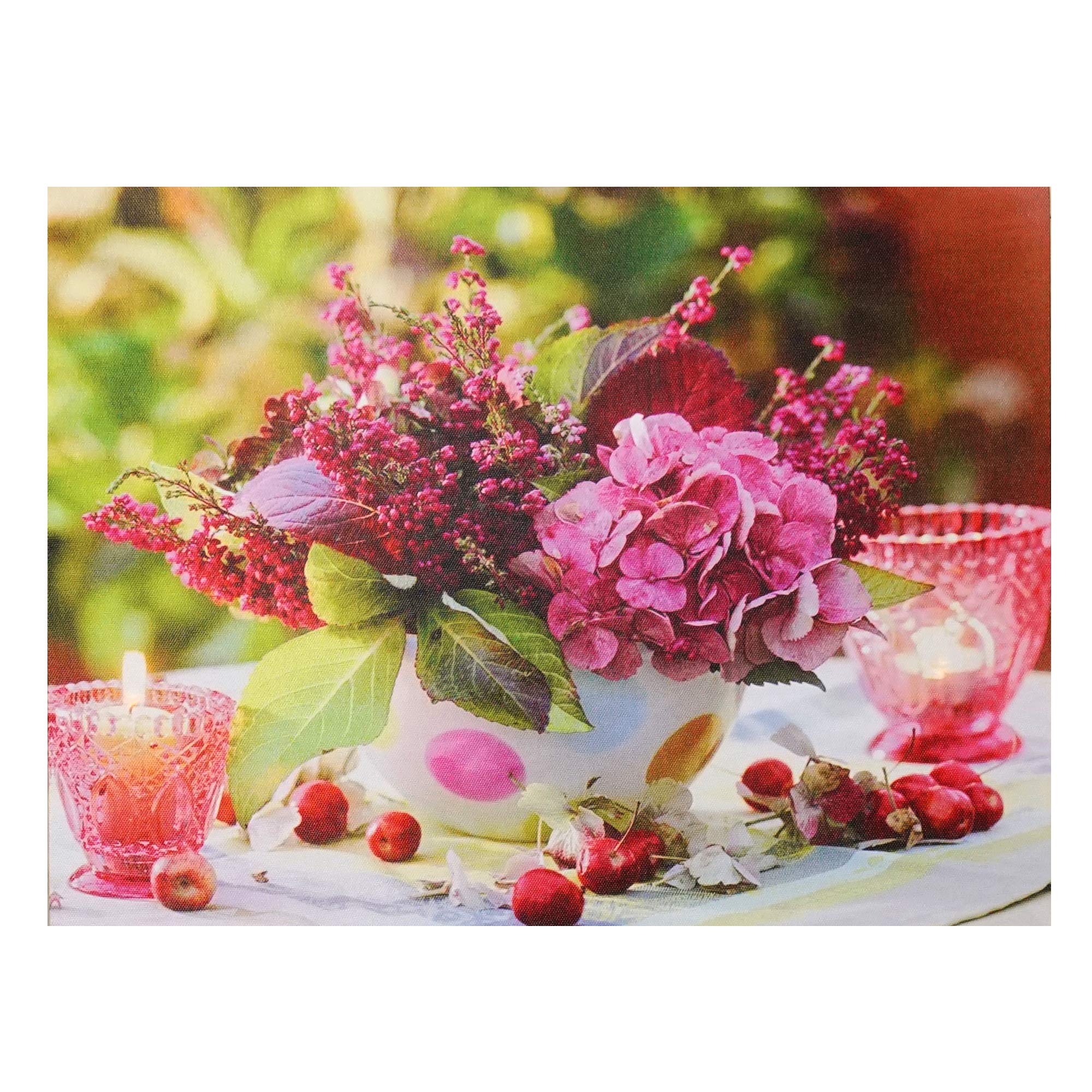 Northlight LED Flameless Candles with Pink Floral Berries Canvas Wall Art - 11.75