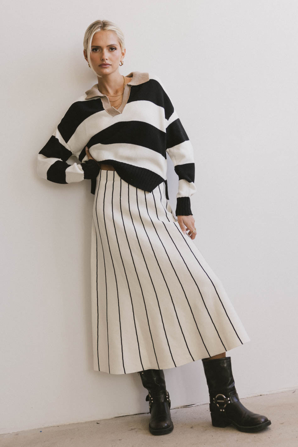 Akari Ivory Striped Sweater for Women - Soft Knit Pullover Casual Tops | Perfect for Fall & Winter Outfits, Office Wear & Weekend Brunch