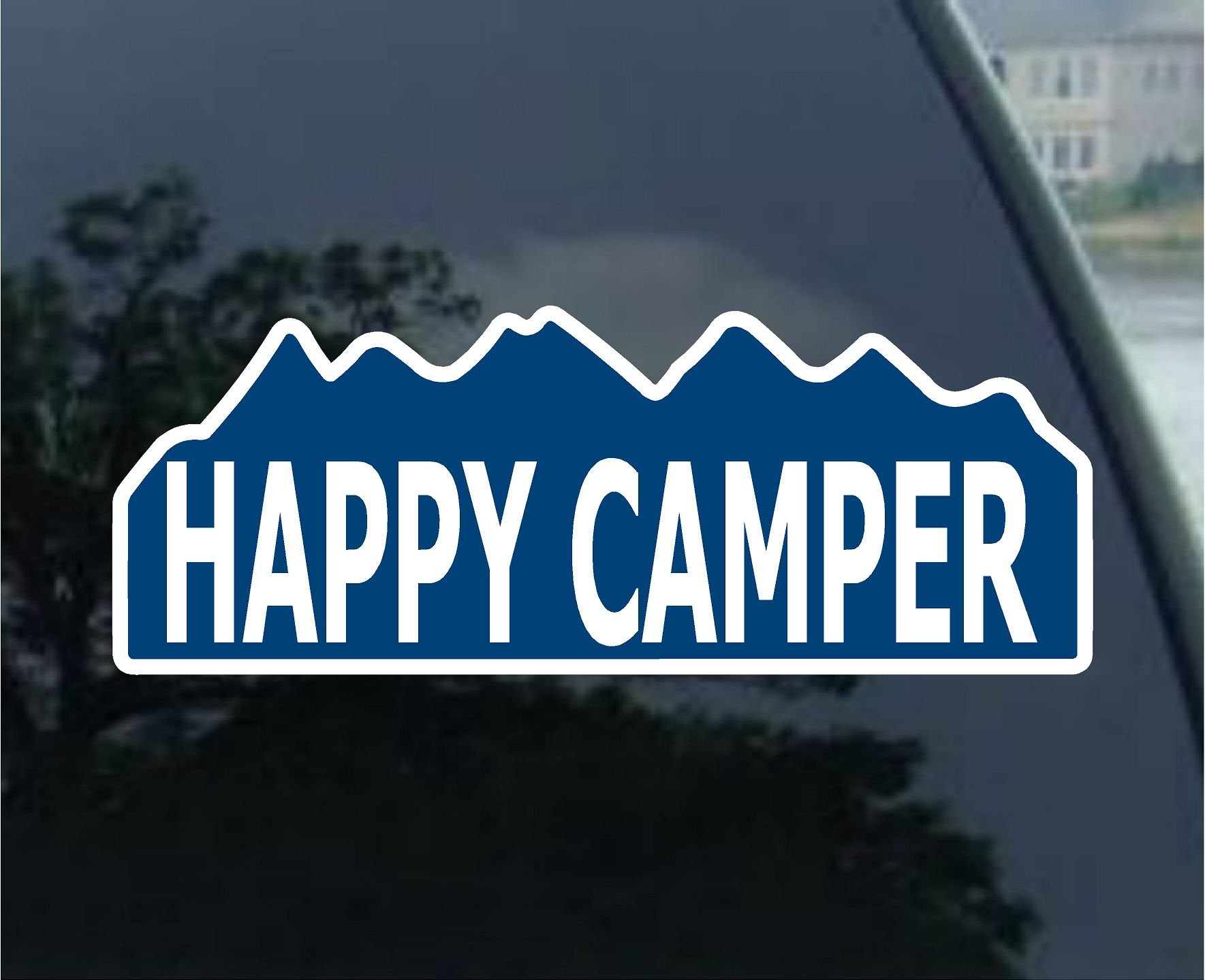 Happy Camper Funny Camping Bumper Sticker - 11 Inch Blue Vinyl Decal for Cars, Trucks & RVs - Perfect for Outdoor Enthusiasts & Camping Adventures