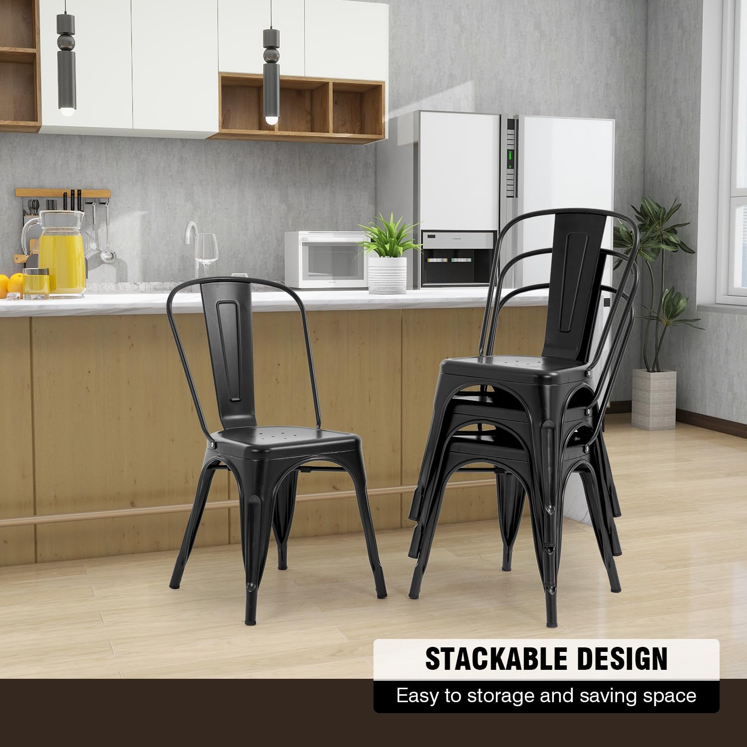 PayLessHere 18 Inch Metal Dining Chairs - Stackable Tolix Style Kitchen Chairs with 330 LBS Capacity - Sturdy Indoor & Outdoor Metal Seating for Restaurants, Patios, and Home Dining Areas
