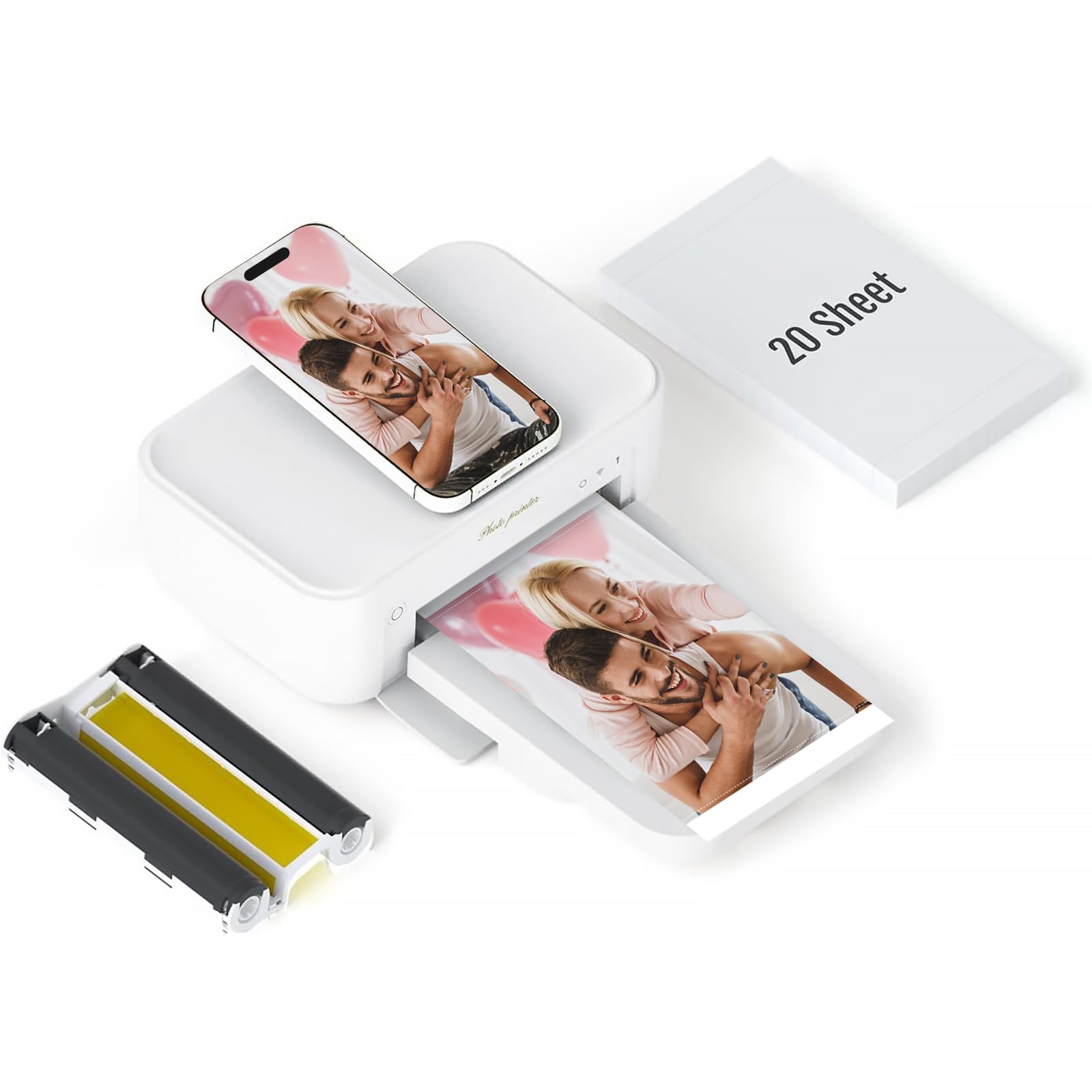 HPRT 4x6 Photo Printer with 20 Sheets & 1 Ribbon - Portable Dye-Sublimation Printer for iPhone & Android - AR Video Printing (White) - Perfect for Home, Travel & Instant Photo Sharing