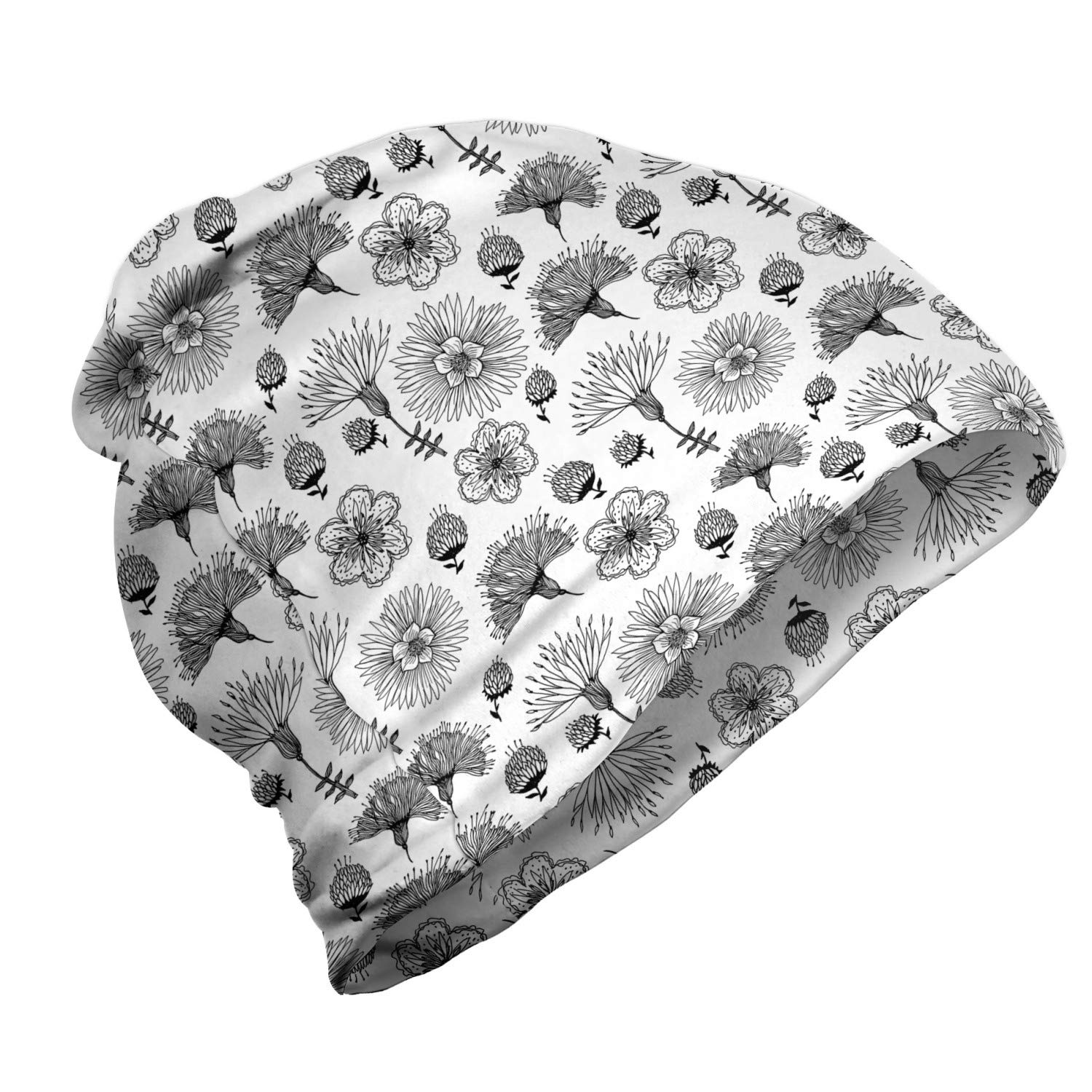 Ambesonne Unisex Beanie - Charcoal Flower Sketch Design for Men & Women | Warm Winter Hat for Hiking, Camping & Outdoor Activities