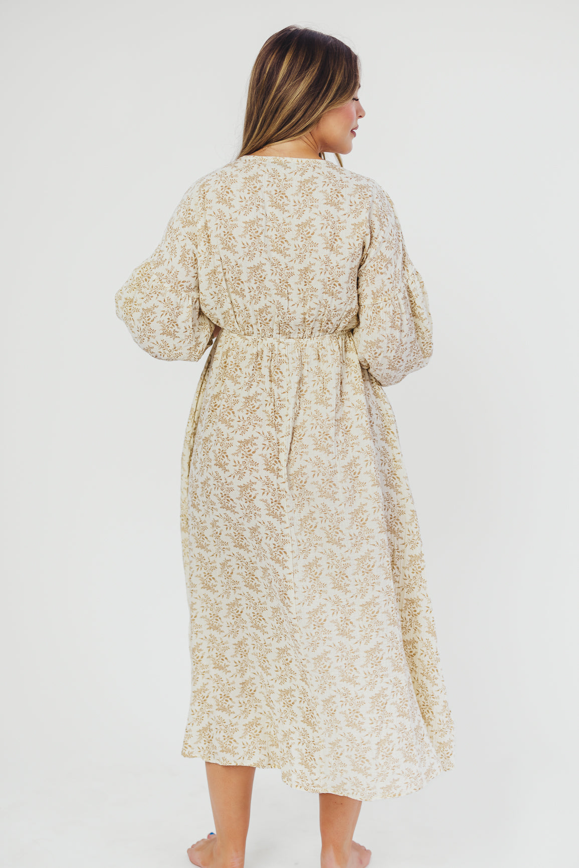 Hunter 100% Cotton Gauze Midi Dress - Breezy Floral Print in Natural/Tan | Bump Friendly & Inclusive Sizing | Perfect for Maternity Wear, Beach Vacations & Summer Outings