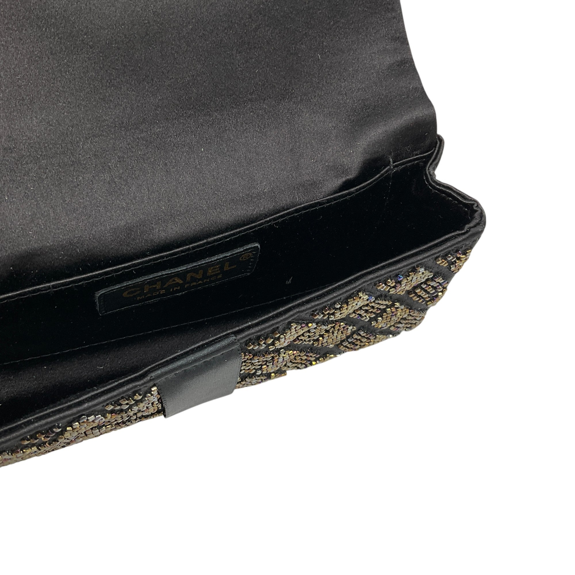 Chanel Black Beaded Ribbon Bow Satin Clutch Handbag for Women | Elegant Evening Bag for Parties, Weddings & Special Occasions