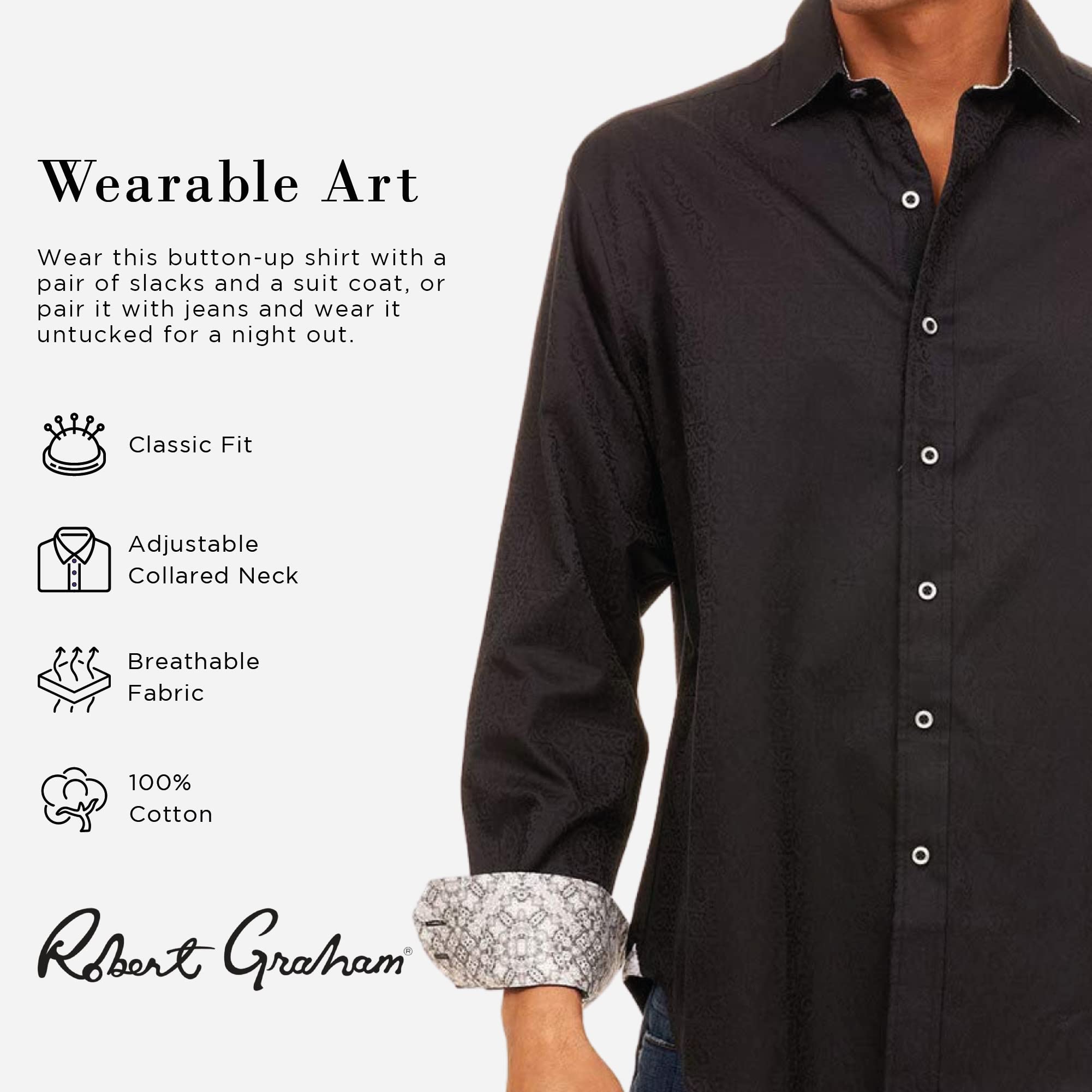 Robert Graham Men’s Windsor Long-Sleeve Button-Up Dress Shirt | Premium Cotton Formal & Business Attire | Perfect for Office, Weddings & Special Occasions