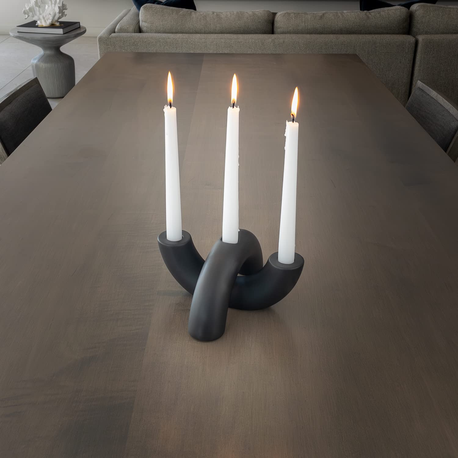 Black Ceramic Candle Holder Set - Modern 3-Taper Candelabra for Dining & Living Room Decor