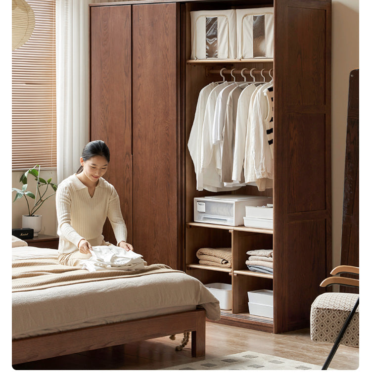 Solid Oak Wood Sliding Door Wardrobe Closet - Modern & Spacious Storage for Bedroom, Walk-In Closet, or Living Room Organization