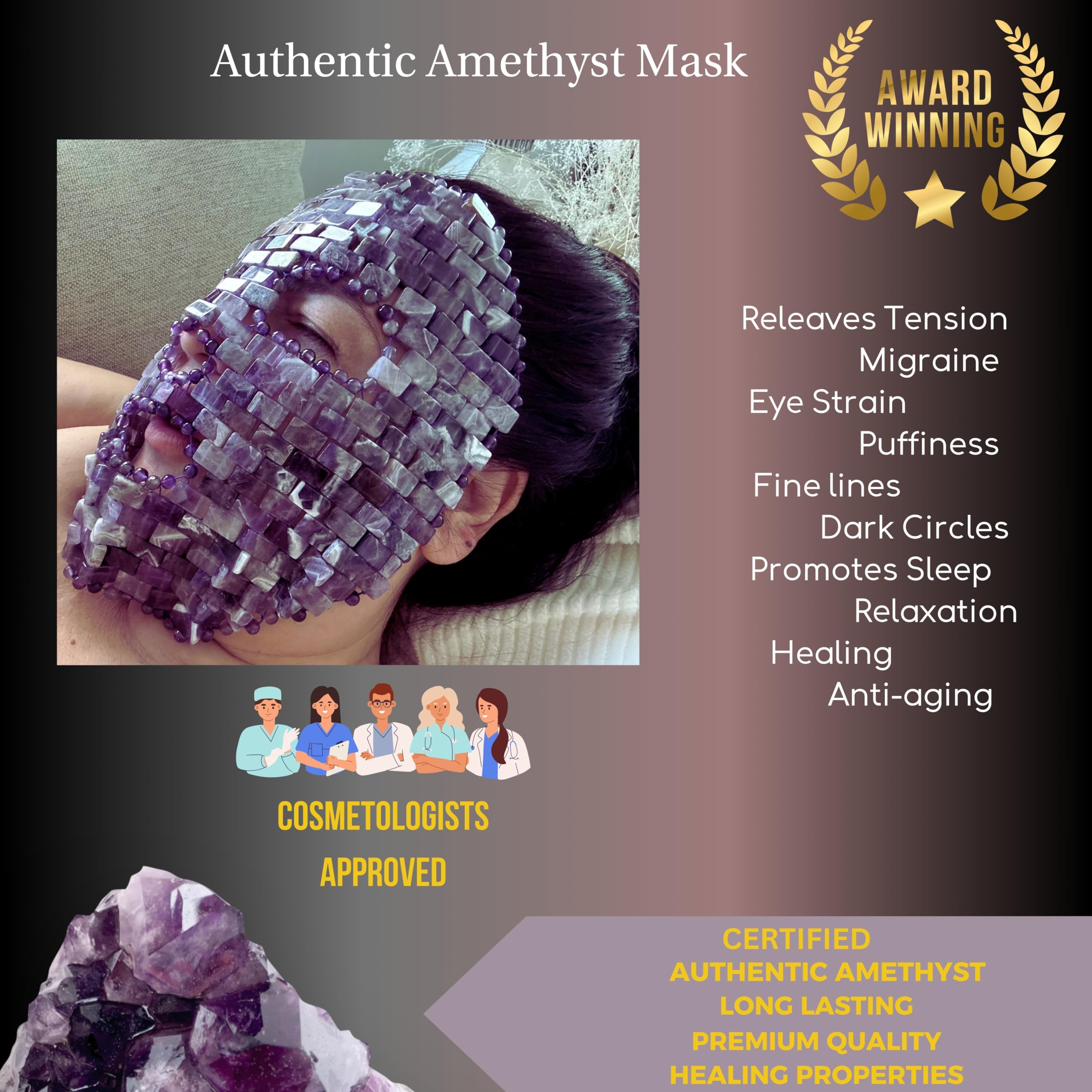 AMETHYST Face Mask for Spa & Relaxation - Large Size Crystal Therapy Mask for Women, Promotes Balance & Harmony - Perfect for Self-Care, Meditation, and Stress Relief