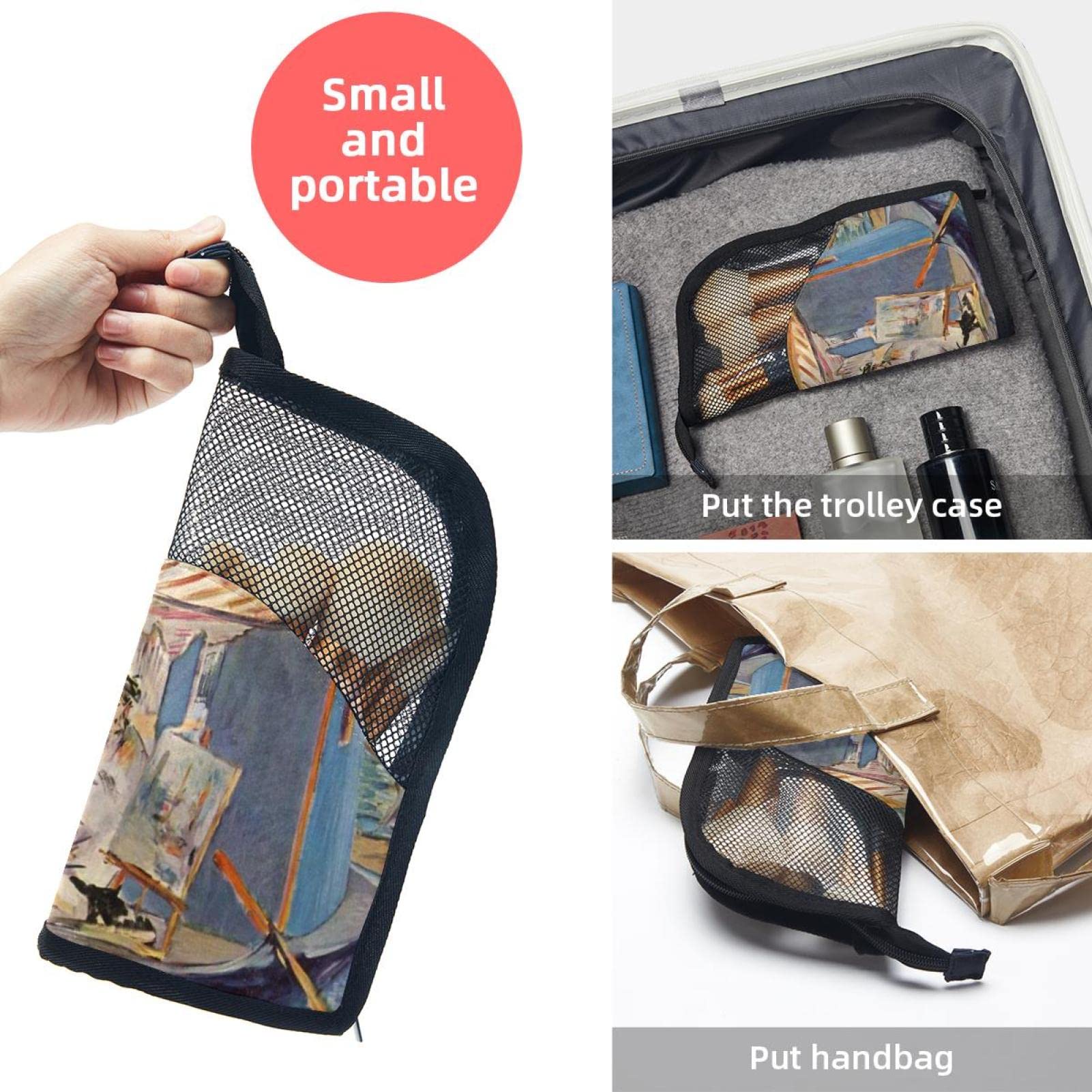 12-Piece Makeup Brush Organizer Bag - Portable Cosmetic Brush Holder Case for Travel & Home Storage - Painting Boat Europe Design