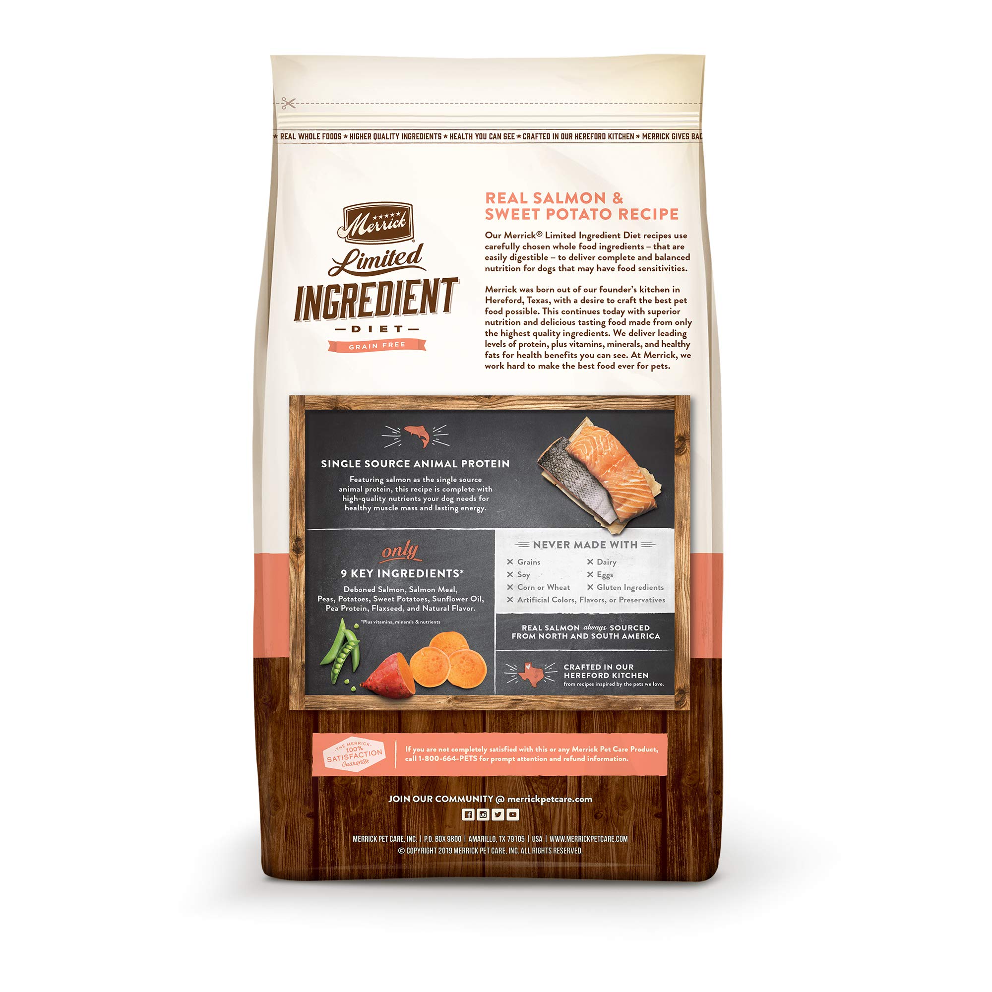 Merrick Limited Ingredient Diet Grain Free Dry Dog Food - Salmon & Sweet Potato Recipe - 22 lb Bag | Premium Healthy Kibble for Dogs with Food Sensitivities | Perfect for Adult Dogs with Allergies or Sensitive Stomachs