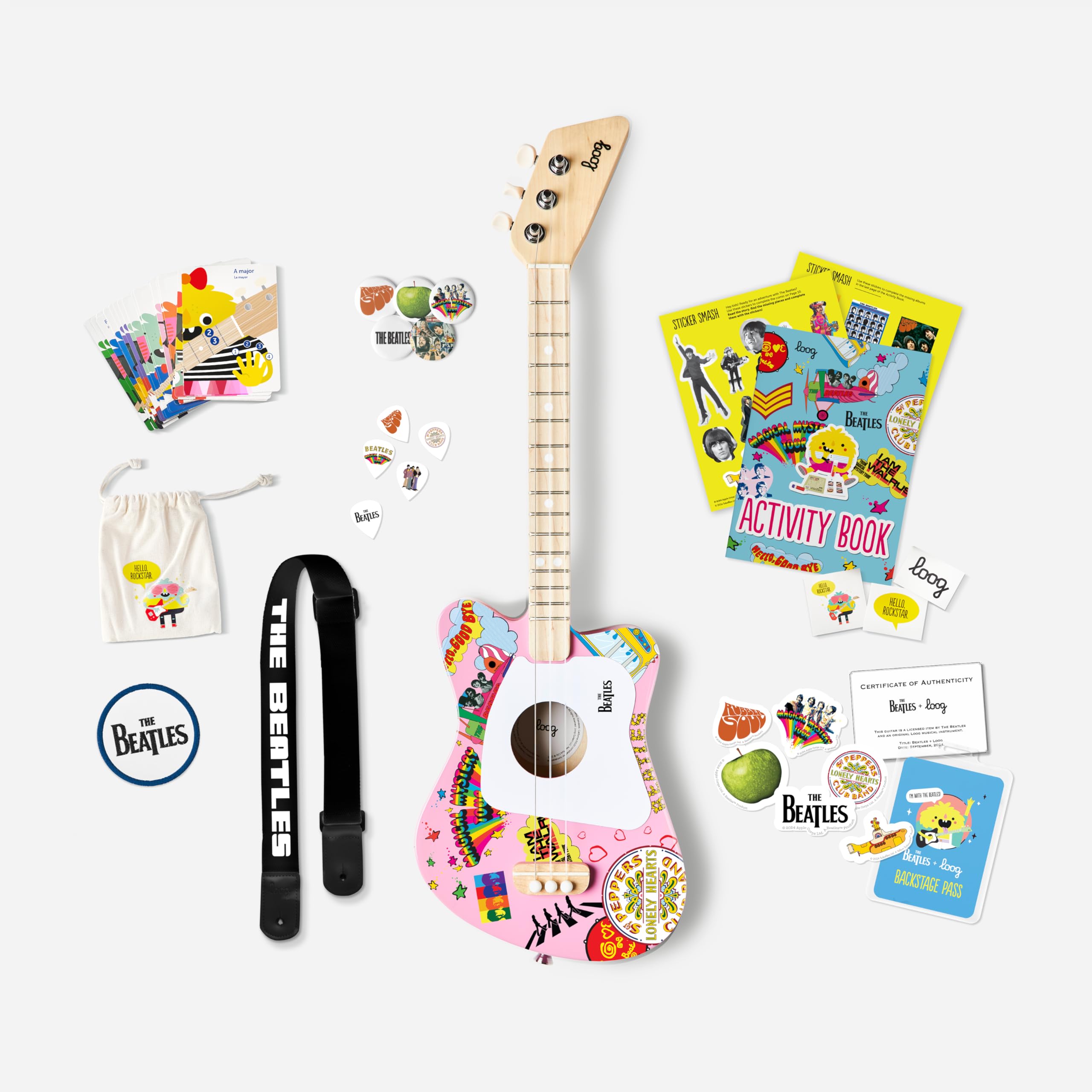 Loog Mini Acoustic Guitar for Kids Ages 3+ | Beatles Inspired | Perfect First Guitar for Toddlers & Children | Great for Birthday Gifts & Music Learning