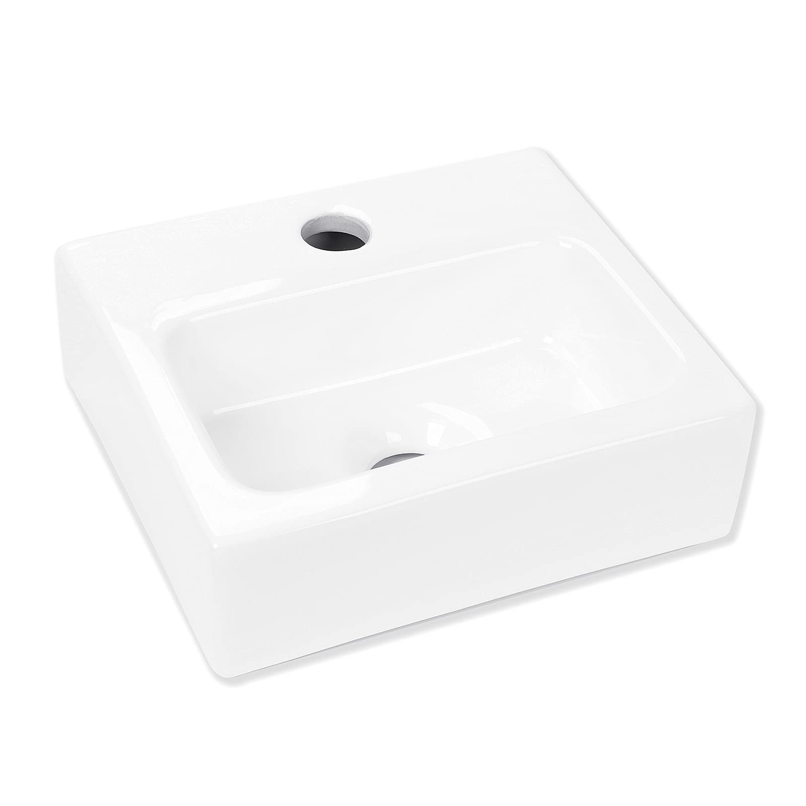 Wall Mount Ceramic Vessel Sink - 11x10 Inch Rectangular Bathroom Sink with Classic Design, Space-Saving Liberty Style - Perfect for Small Bathrooms, Powder Rooms & Modern Vanities