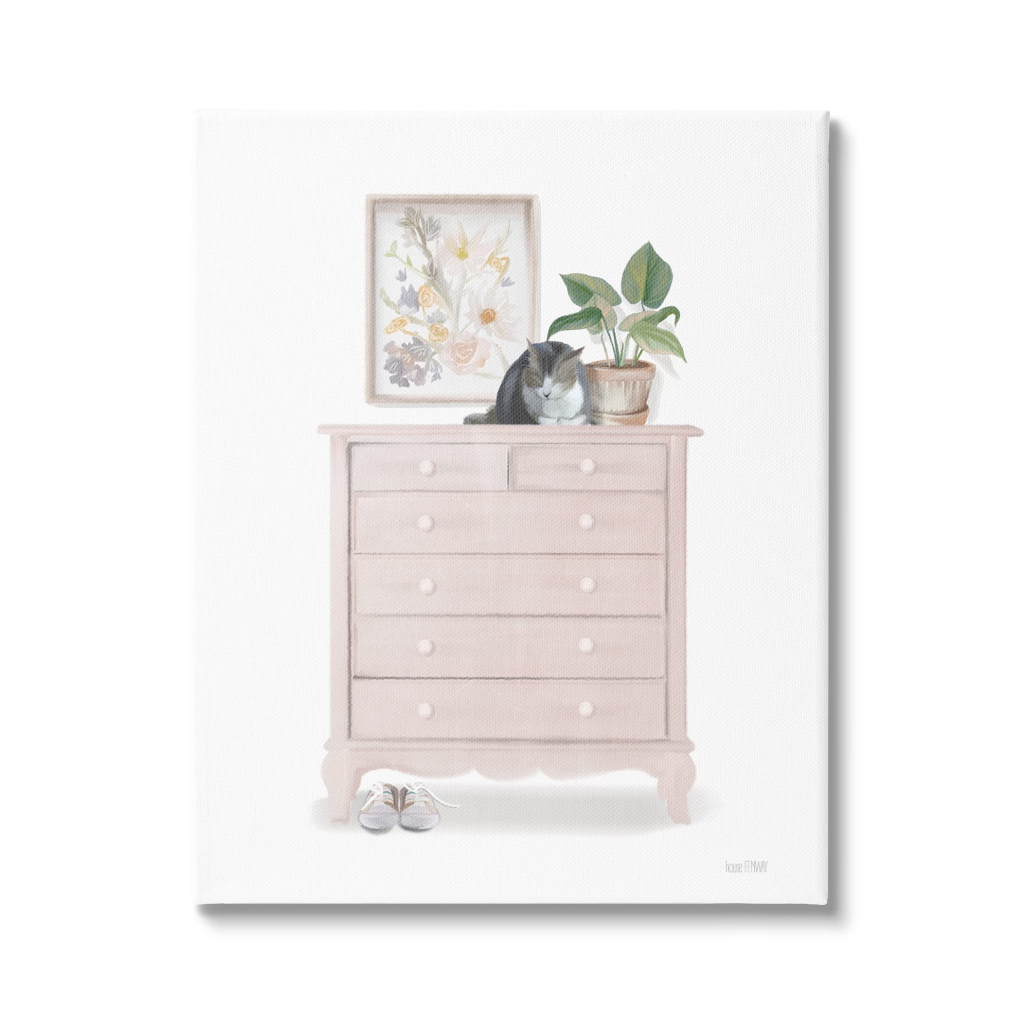 Stupell Industries Chic Wardrobe Still Life Canvas Art - Pet Cat Resting Among Plants by House Fenway - Perfect for Living Room, Bedroom & Home Decor