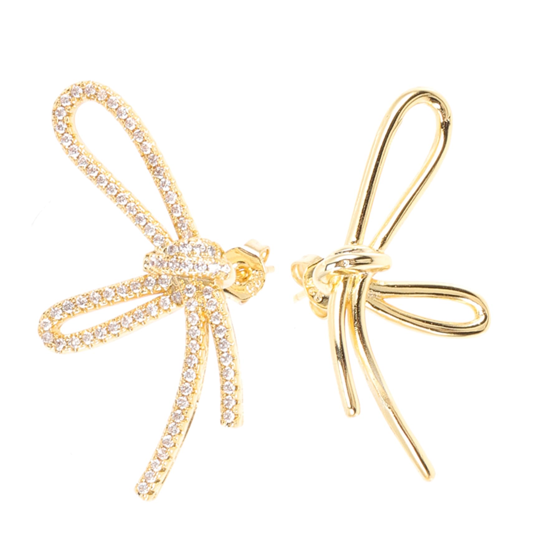 SOIMISS Gold Bow Stud Earrings for Women - 14K Gold Plated Brass with Zircon Stones, Elegant Dainty Jewelry Gift for Her - Perfect for Parties, Weddings & Everyday Wear