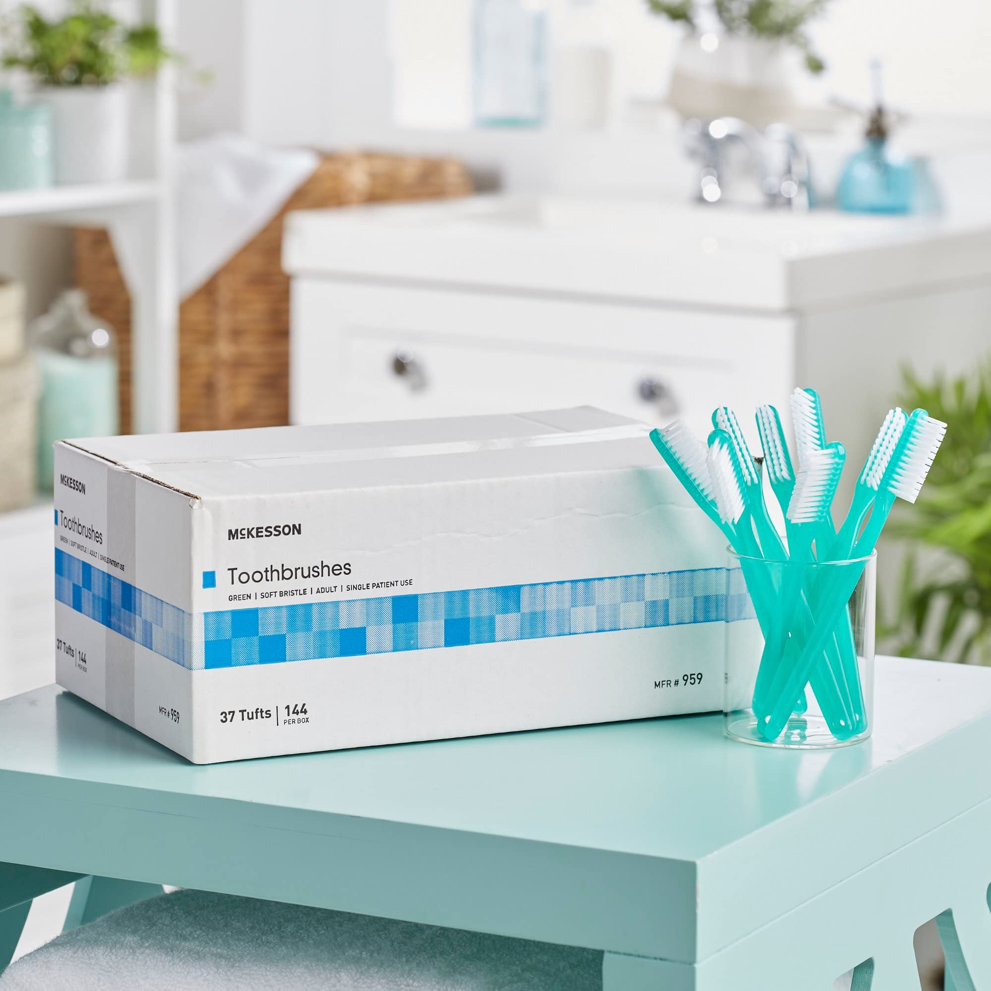 McKesson Soft Bristle Disposable Toothbrush - 144 Count (10 Packs, 1440 Total) | Eco-Friendly Green Single-Use Toothbrushes for Travel, Hotels, Hospitals & Emergency Kits