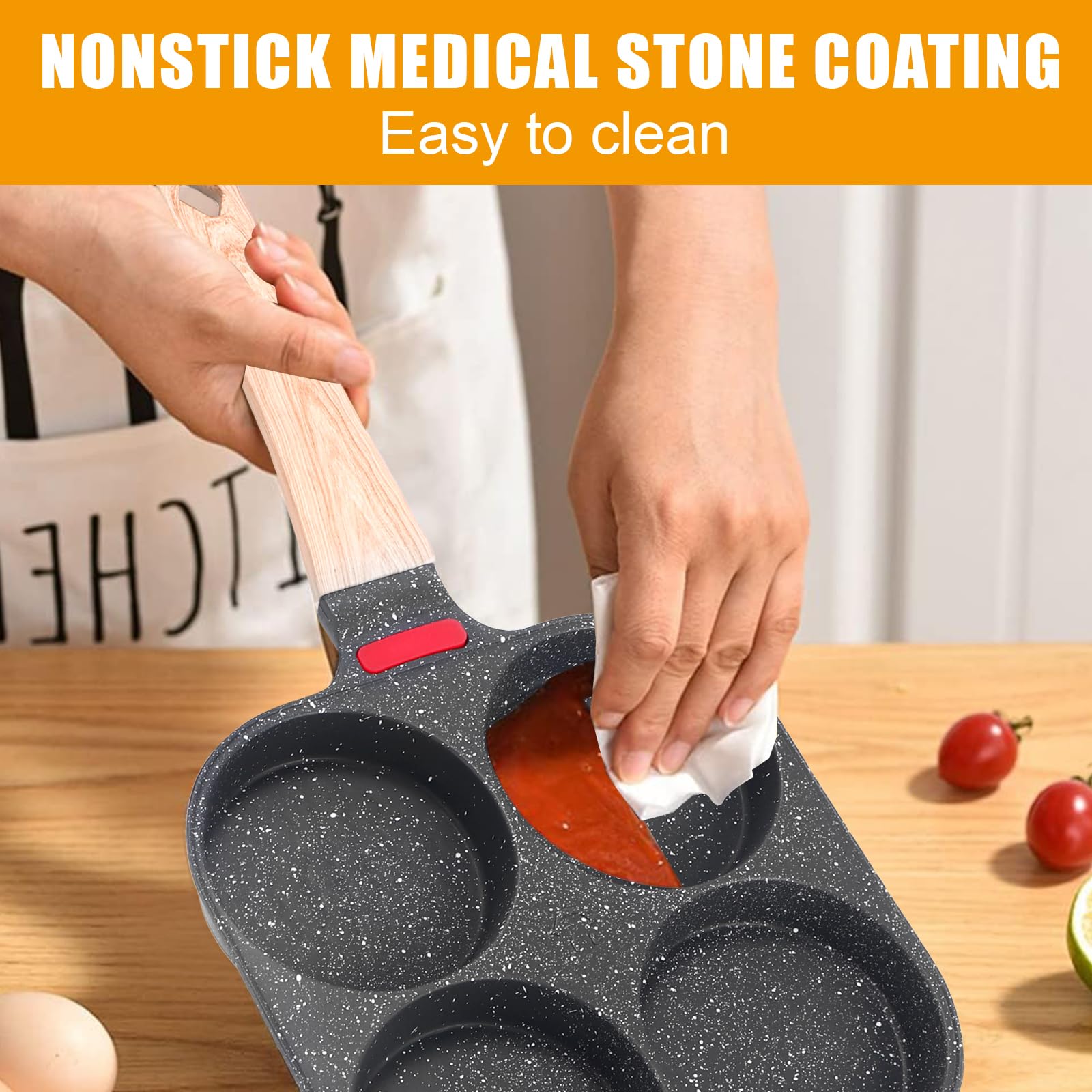 COZHYESS Nonstick 4-Hole Egg Frying Pan with Lid - Perfect for Pancakes, Omelets & Burger Buns - Gas Stove Compatible - Ideal for Breakfast, Brunch & Family Cooking