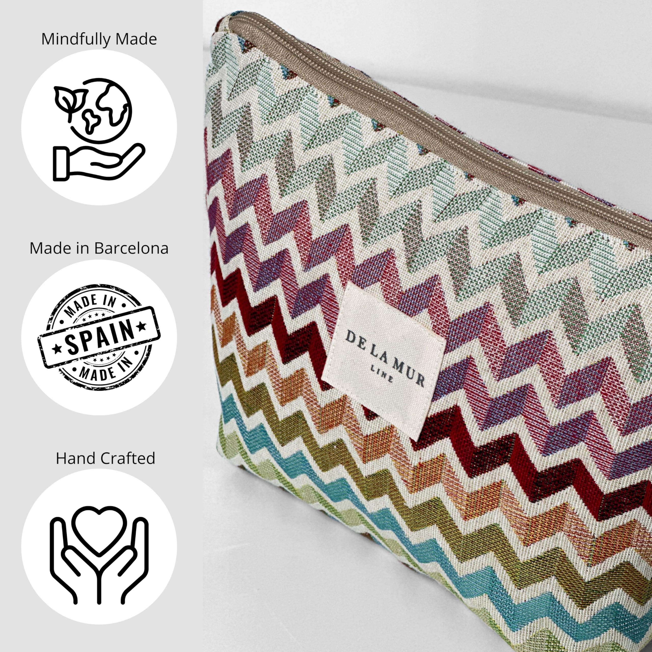 Large Chevron Travel Makeup Bag for Women - Stylish Spacious Cosmetic Organizer & Durable Toiletry Bag | Perfect for Travel, Skincare & Daily Essentials | Made in Barcelona Spain | Ideal for Vacations, Gym & Weekend Getaways