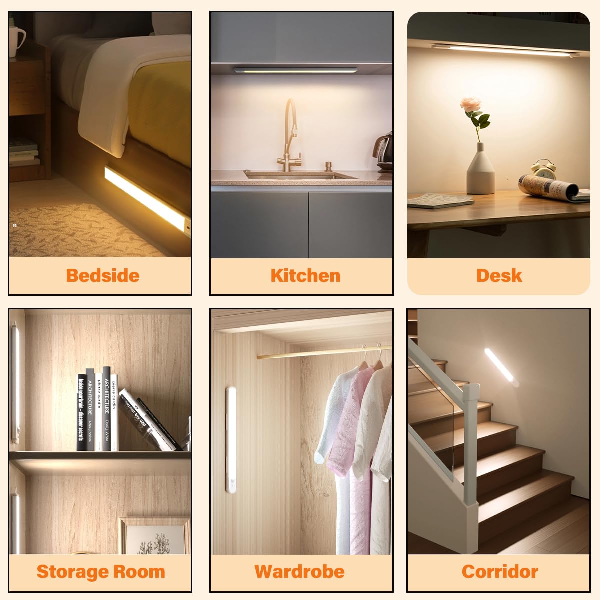 Epicflare 66LED Motion Sensor Under Cabinet Lights - USB Rechargeable Dimmable for Kitchen Wardrobe Stairs