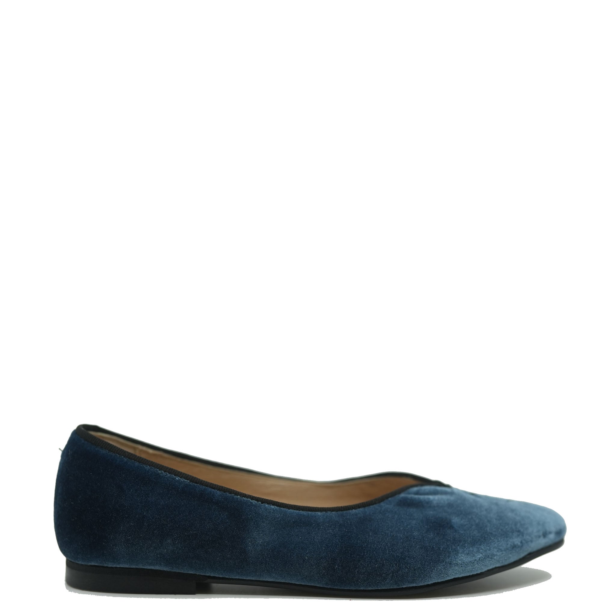 Sonatina Black Patent Leather and Navy Velvet V Flat Shoes - Elegant Women's Dress Flats for Work, Office & Formal Occasions