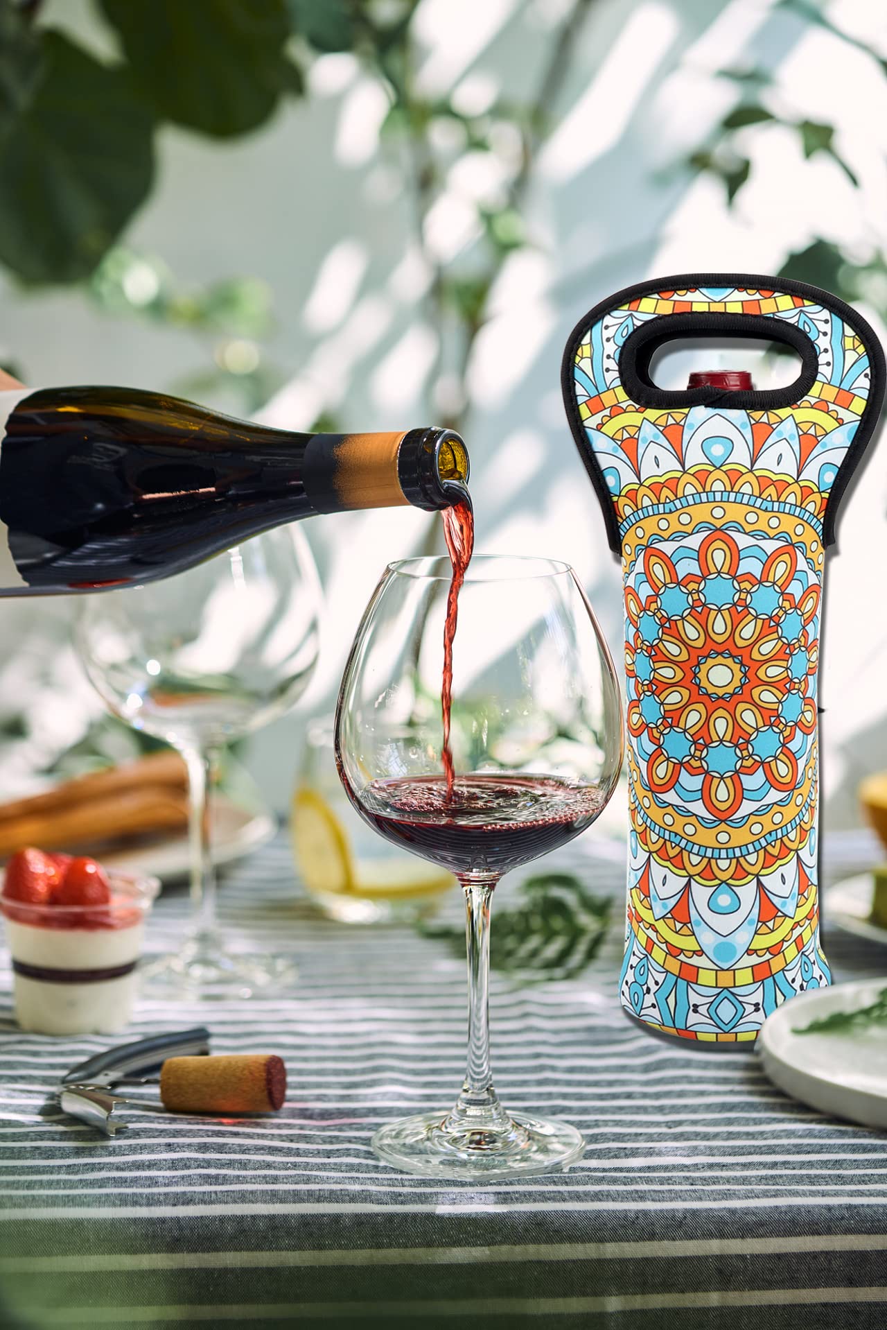 Insulated Neoprene Wine Tote Bag - Single Bottle Wine Carrier with Built-in Holder for Travel, Picnics & Outdoor Events