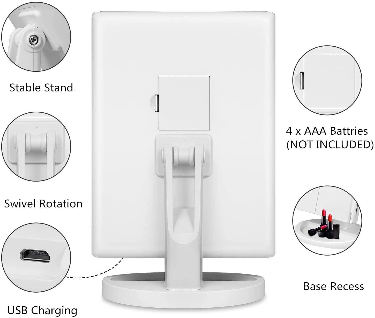3X Magnification Lighted Vanity Mirror with 21 LED Touch Screen - Adjustable 180° Rotation Portable Travel Makeup Mirror for Home & Professional Use | Perfect for Makeup Application, Skincare Routine & Travel Cosmetics
