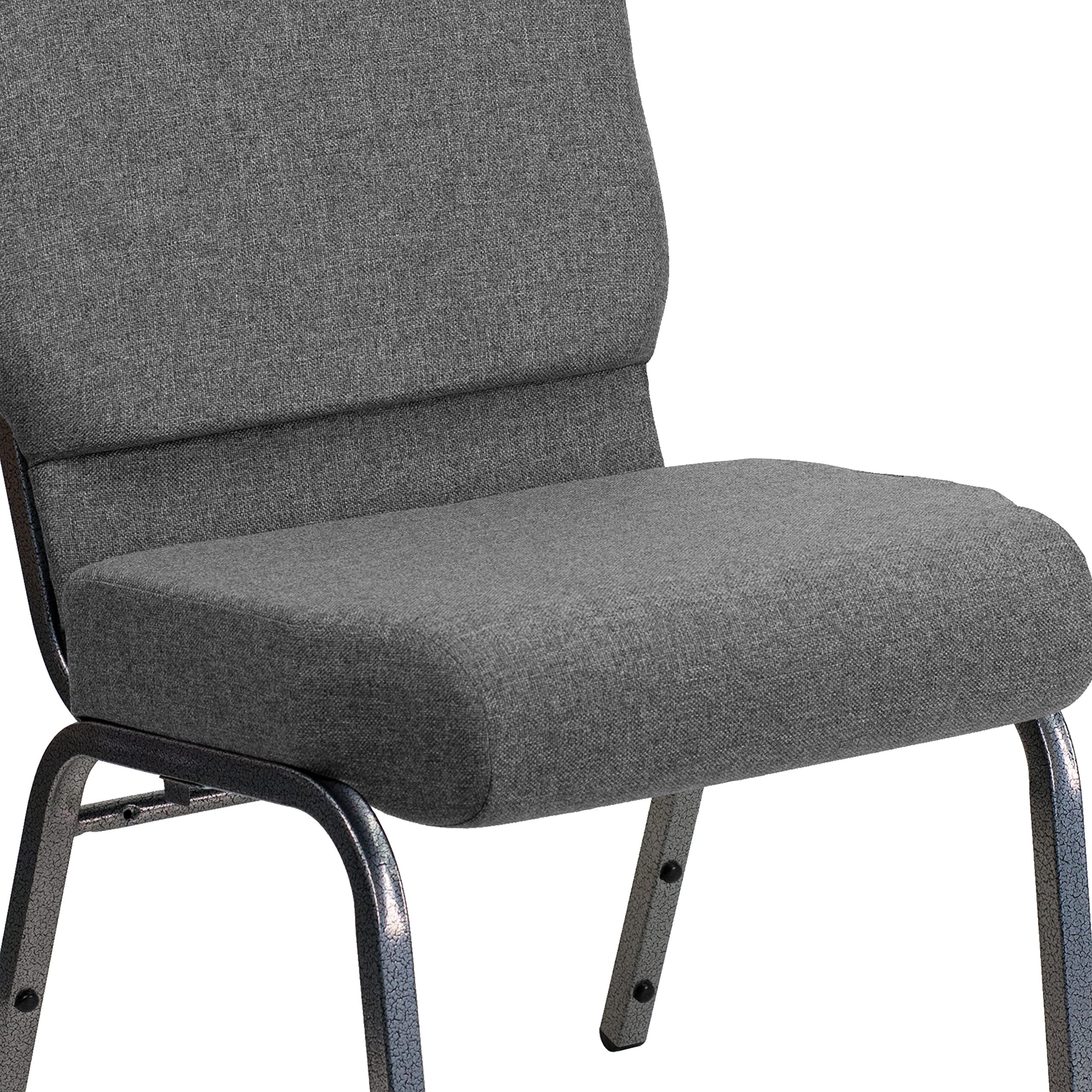 EMMA & OLIVER 21-Inch Wide Stackable Church Chairs - Gray Fabric with Silver Vein Metal Frame | Perfect for Weddings, Events & Banquets