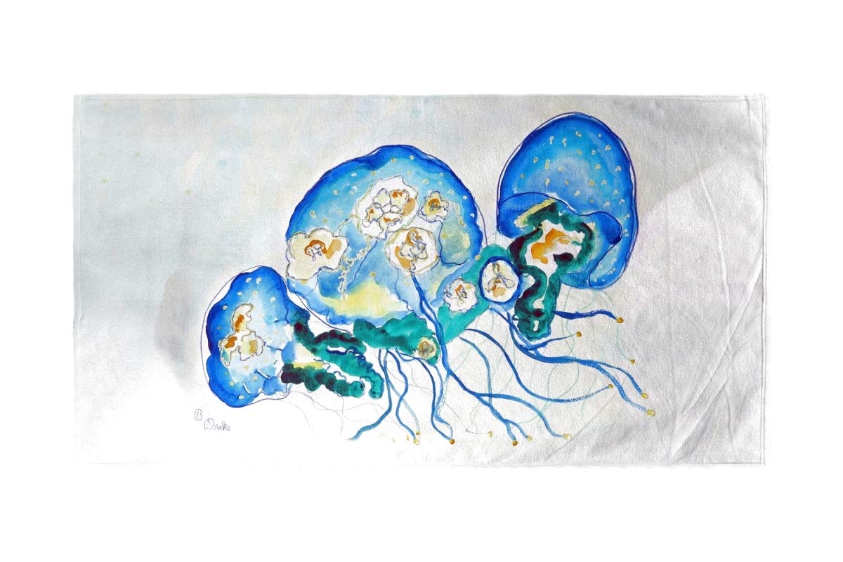 Betsy Drake Multi Jellyfish Beach Towel - Large Soft Absorbent Quick-Dry Towel for Pool, Beach, Yoga & Outdoor Activities | Coastal Decor & Summer Essentials