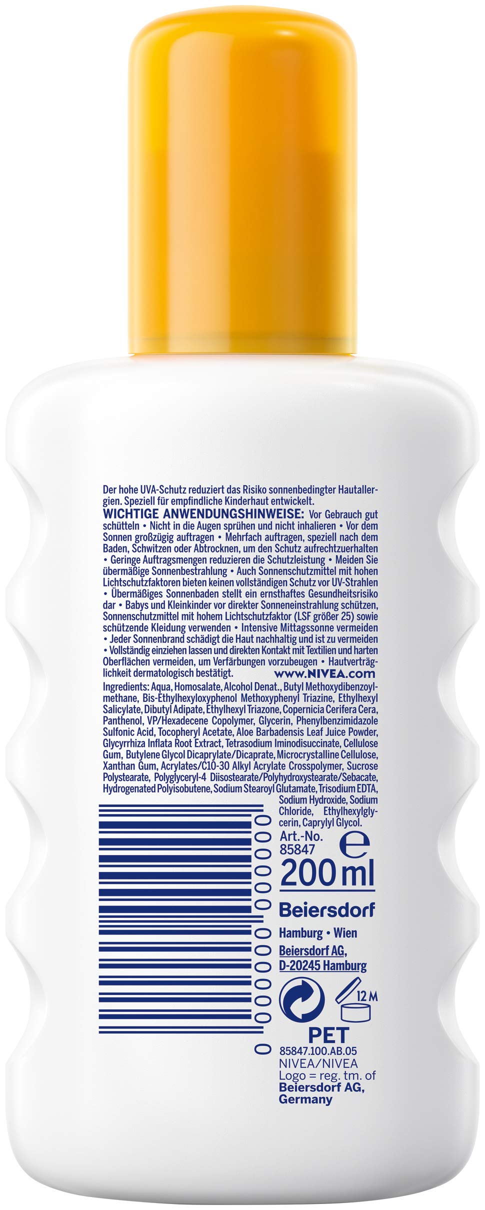 NIVEA SUN Kids Sensitive Protection & Care Sun Spray SPF 50+ (200ml + Travel Size 50ml) - Waterproof Sunscreen for Sensitive Children's Skin - Perfect for Beach, Pool & Outdoor Activities