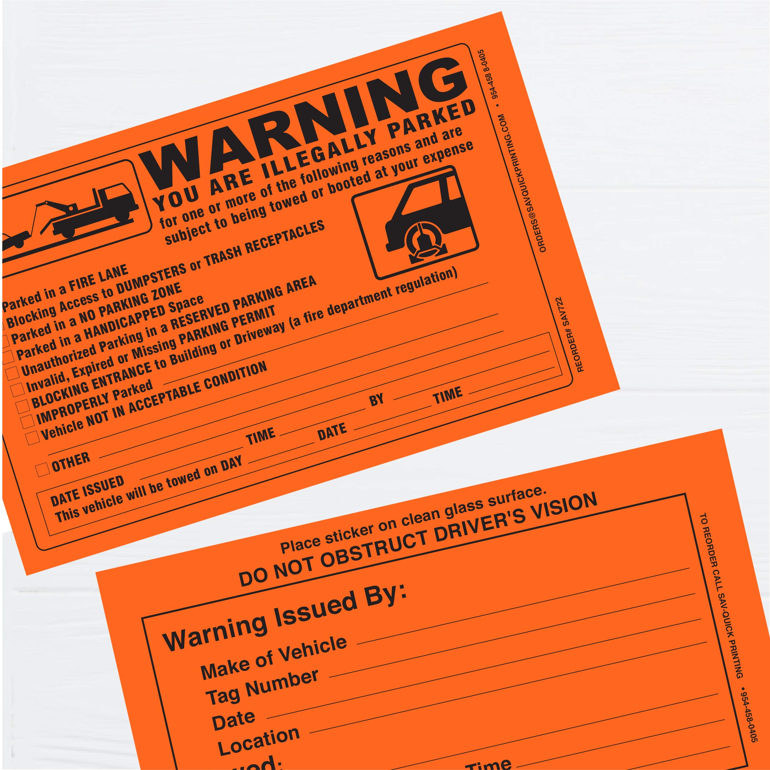 Illegally Parked Vehicle Tow Notice Stickers - 5.5