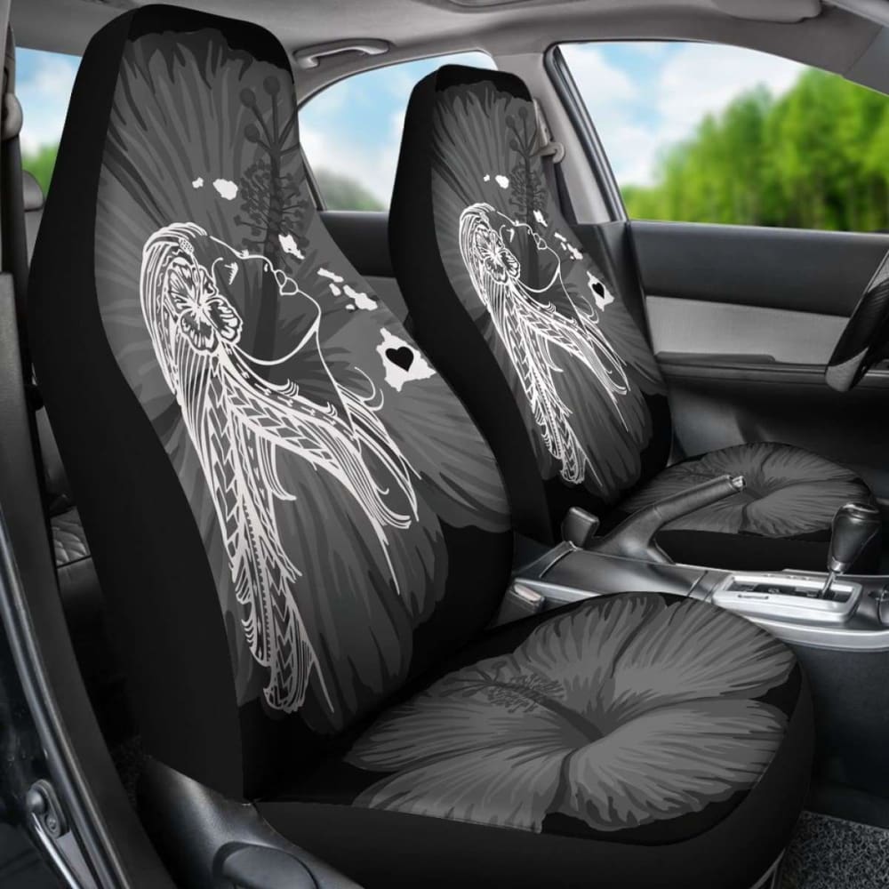 Premium Alohawaii Car Seat Covers - Hawaiian Hula Girl & Hibiscus Map Design (White) | Universal Fit for Cars, Trucks & SUVs | Perfect for Beach Trips, Summer Road Travel & Tropical Themed Vehicles