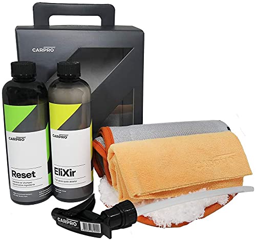 CARPRO Wash Box - 5 Premium Car Detailing Products: Elixir, Reset Shampoo, Microfiber Wash Mitt, DHydrate Drying Towel & 2 Lint-Free Face Towels - Complete Car Wash Kit for All Seasons (16 Treatments) | Perfect for Home Detailing, Professional Auto Care & Weekend Car Wash Projects