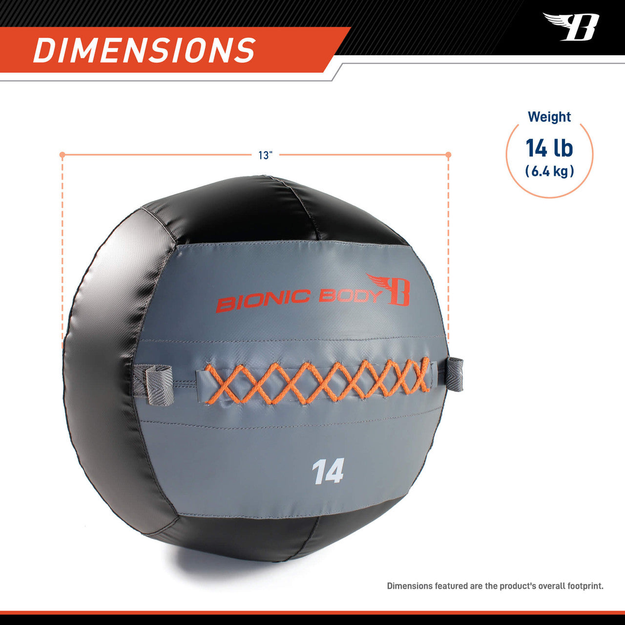 Bionic Body 14lb Weighted Medicine Ball for Strength Training & CrossFit - Perfect for Home Gym, Functional Fitness & Athletic Conditioning | BBWB 1214