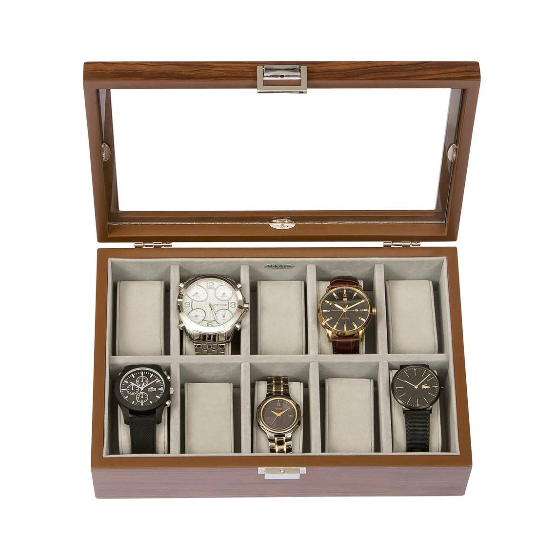 Personalized Wooden Watch Box with Glass Top - Custom Engraved Men's Watch Organizer for Jewelry & Accessories | Perfect Gift for Watch Collectors & Anniversary Presents