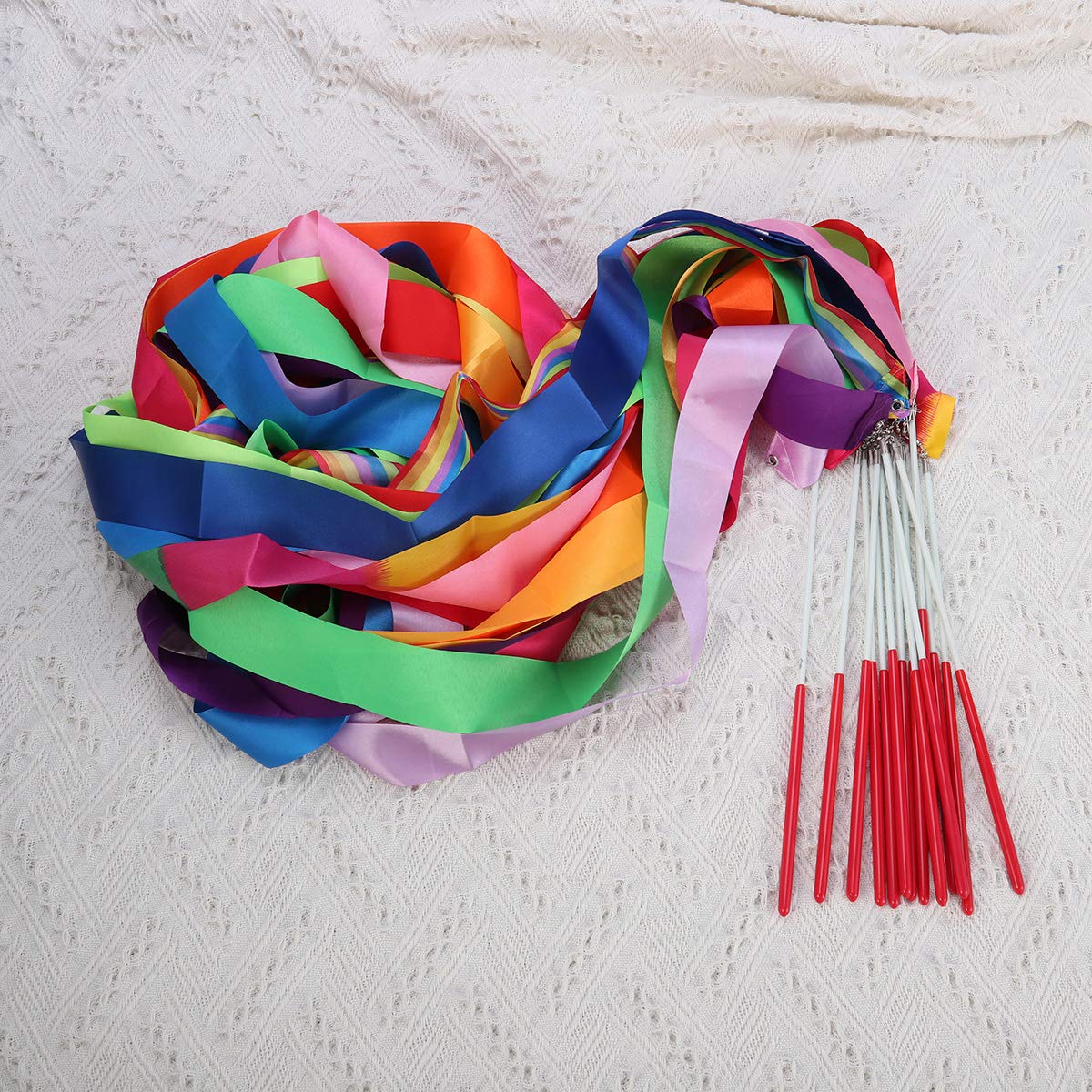STOBOK 14-Pack Kids Gymnastics Ribbon Wands - Colorful Rhythmic Dance Streamers for Girls, Perfect for Ballet, Gymnastics Practice & Birthday Party Performances