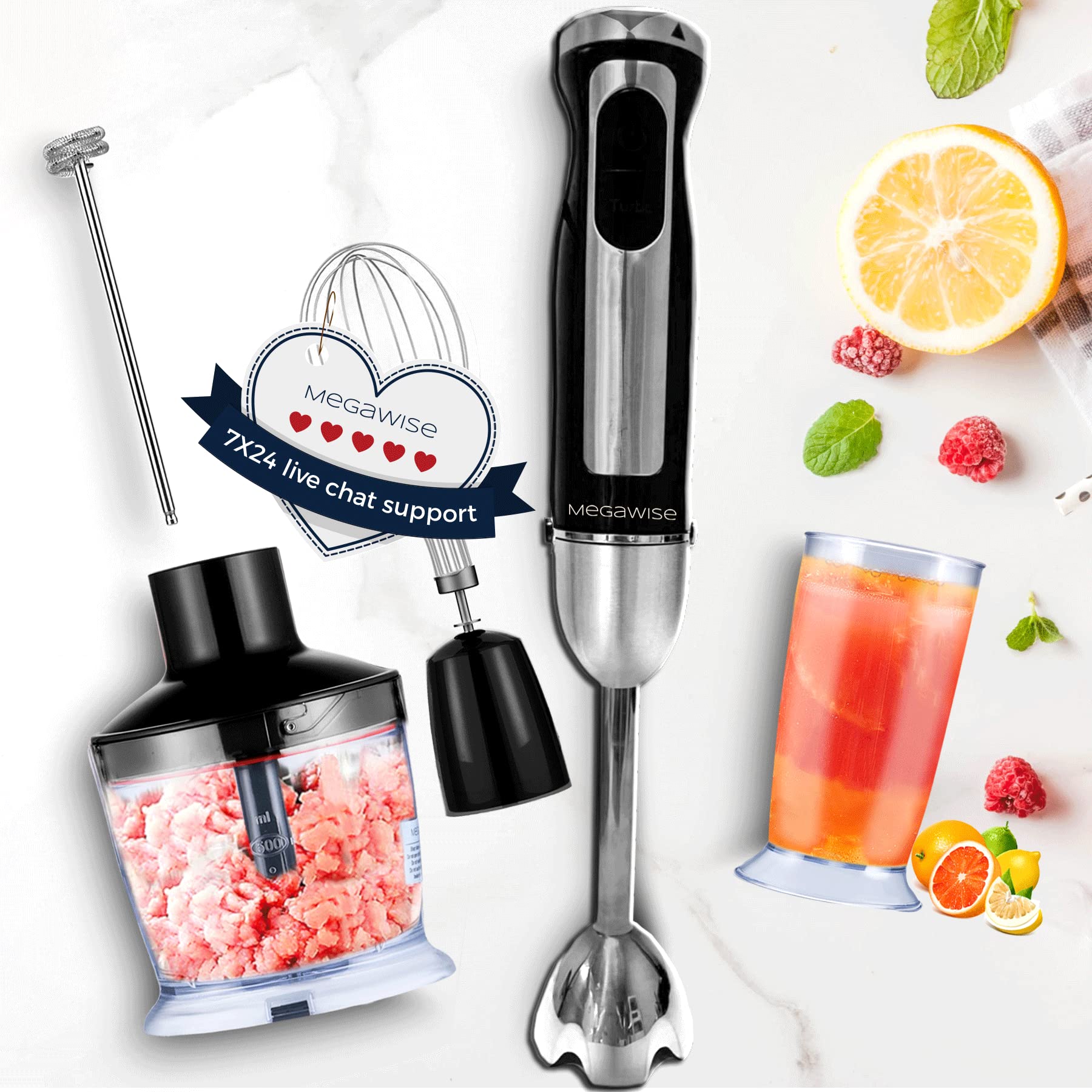 3-in-1 Immersion Hand Blender with 12-Speed Control - 500W Powerful Motor & Titanium-Plated Stainless Steel Blades - Ideal for Smoothies, Soups, Sauces & Baby Food Prep in Kitchen