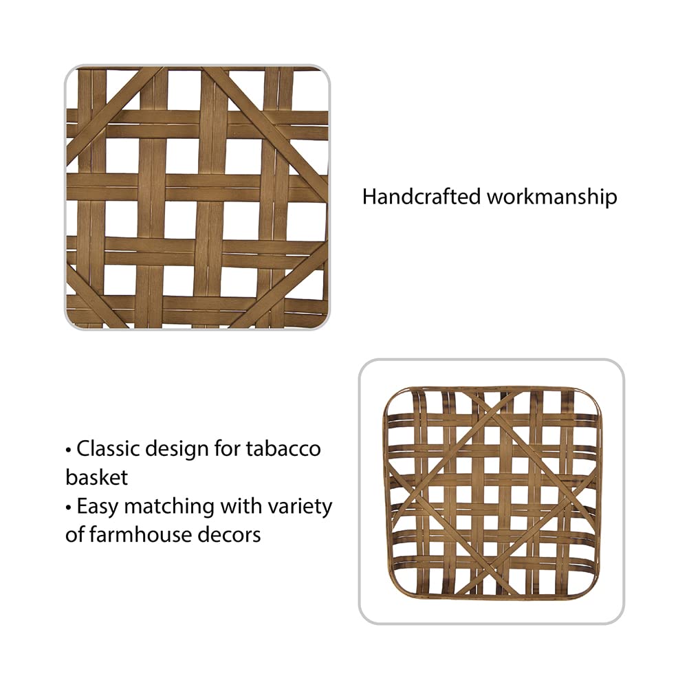 Glitzhome 24 Inch Dark Brown Square Tobacco Basket - Handwoven Bamboo Wall Decor for Farmhouse, Rustic & Boho Home Decor - Perfect for Living Room, Bedroom, or Kitchen Wall Display