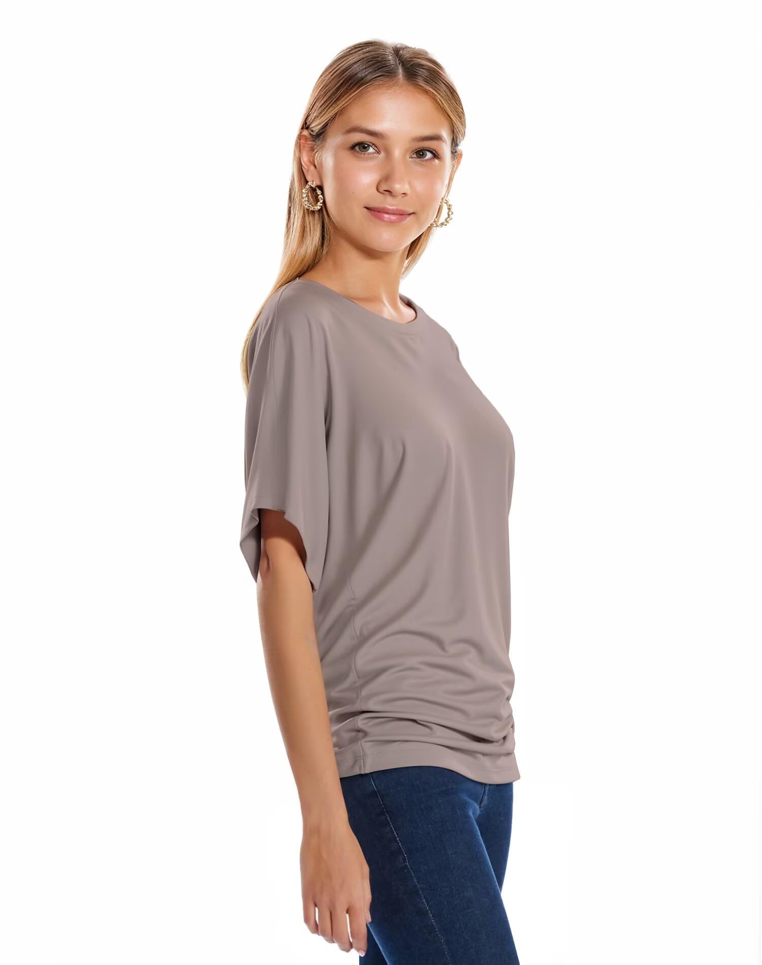 Hybrid & Company Women's Super Comfy Boat Neck Dolman Top Shirt - Soft Stretchy Casual Blouse for Everyday Wear, Work & Weekend Outfits