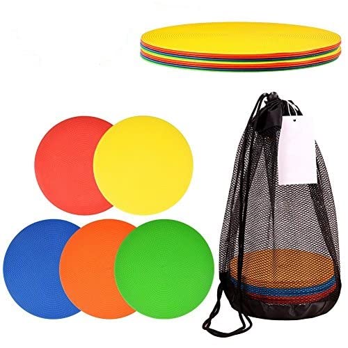 VGEBY 10-Pack Non-Slip Silicone Spot Markers - Flat Round Disc Cones for Soccer, Basketball & Baseball Training - Durable Field Markers for Speed Drills & Sports Practice (Multicolor)