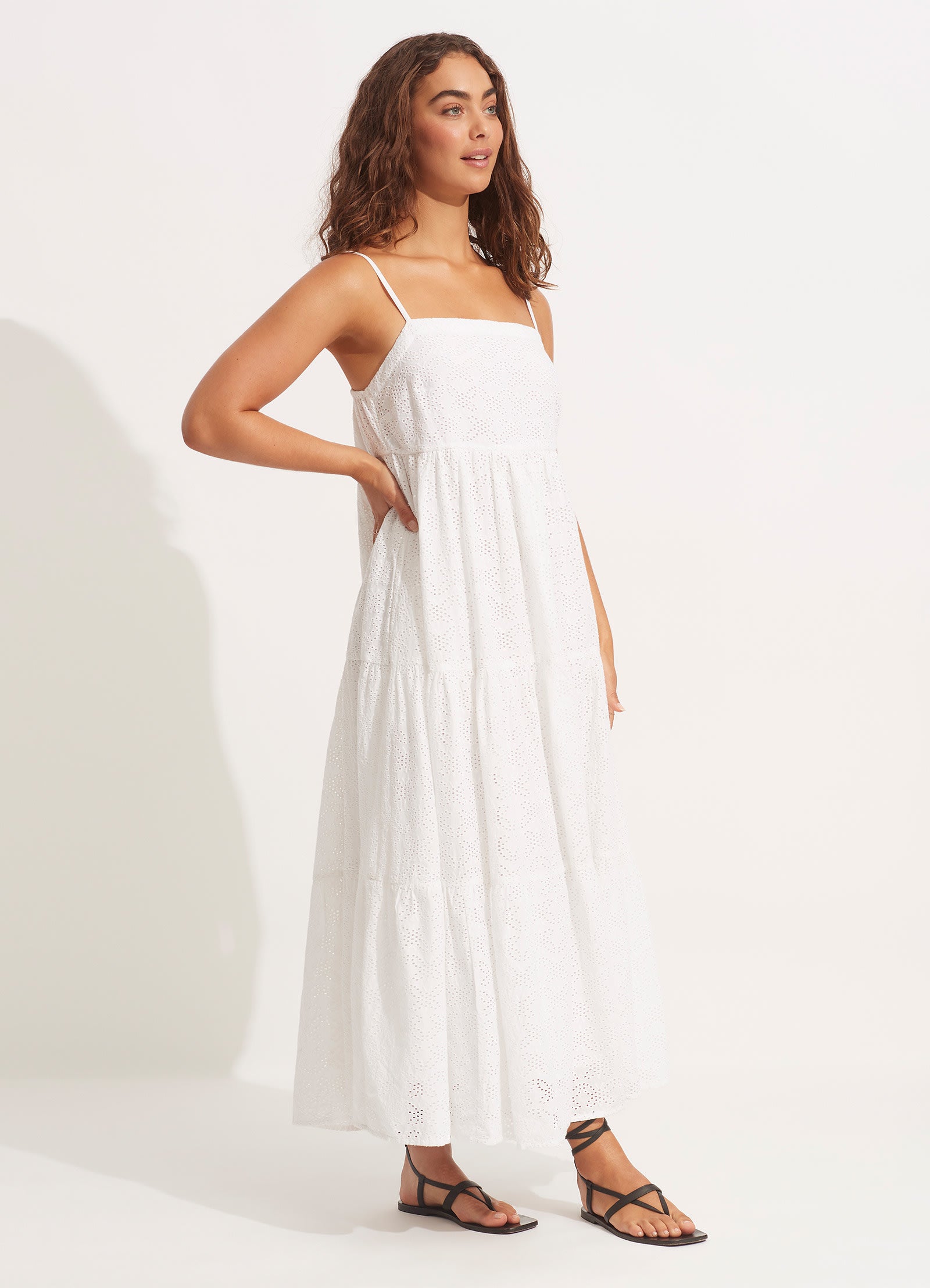 Elegant White Embroidery Tiered Dress for Women | Boho Summer Maxi Dress | Perfect for Beach, Wedding & Vacation