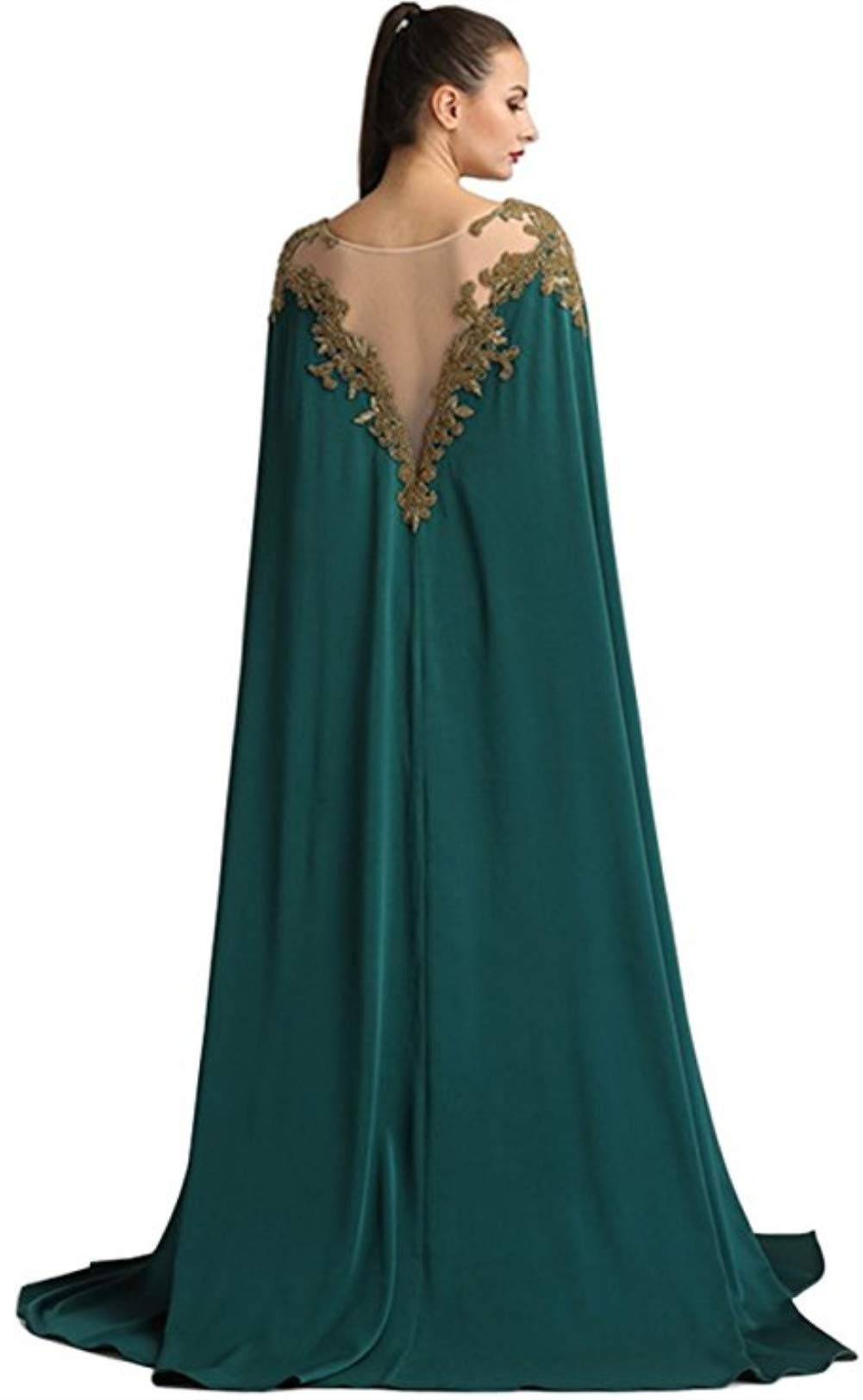 Elegant Long Formal Prom Dress with Cape Illusion Neck Lace - Perfect for Mother of The Bride, Wedding Party & Special Occasions