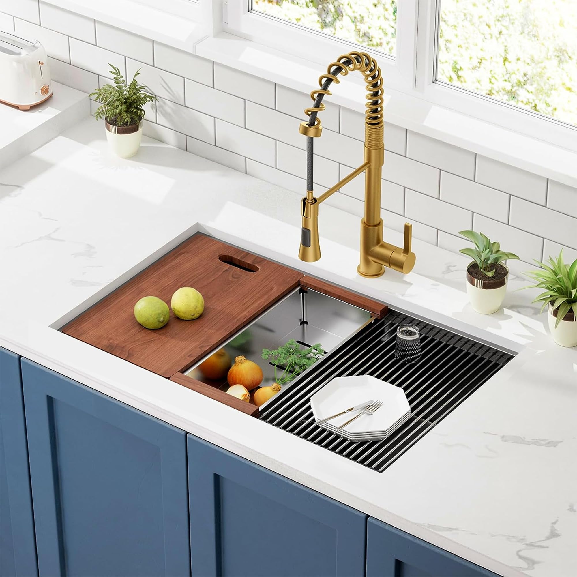 30-inch Undermount Workstation Sink - CELAENO Modern Stainless Steel Kitchen Sink 18 Gauge with Ledge, Handmade Single Bowl with Accessories - Perfect for Food Prep, Dishwashing & Modern Kitchen Renovations