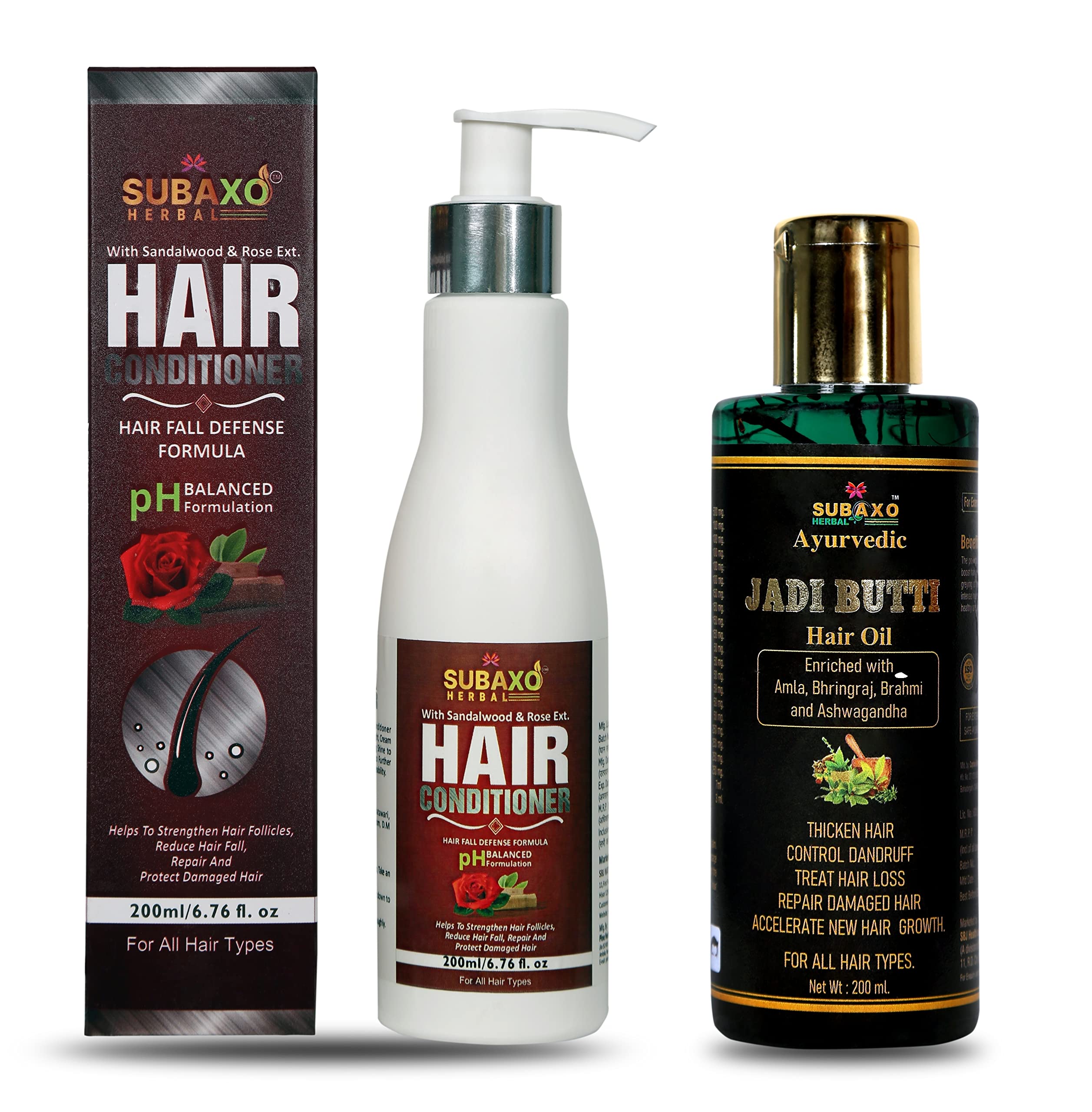 SUBAXO Herbal Hair Oil & Conditioner Set (200ml Each) - Natural Hair Growth Treatment for Dry, Damaged Hair - Perfect for Daily Hair Care & Scalp Nourishment