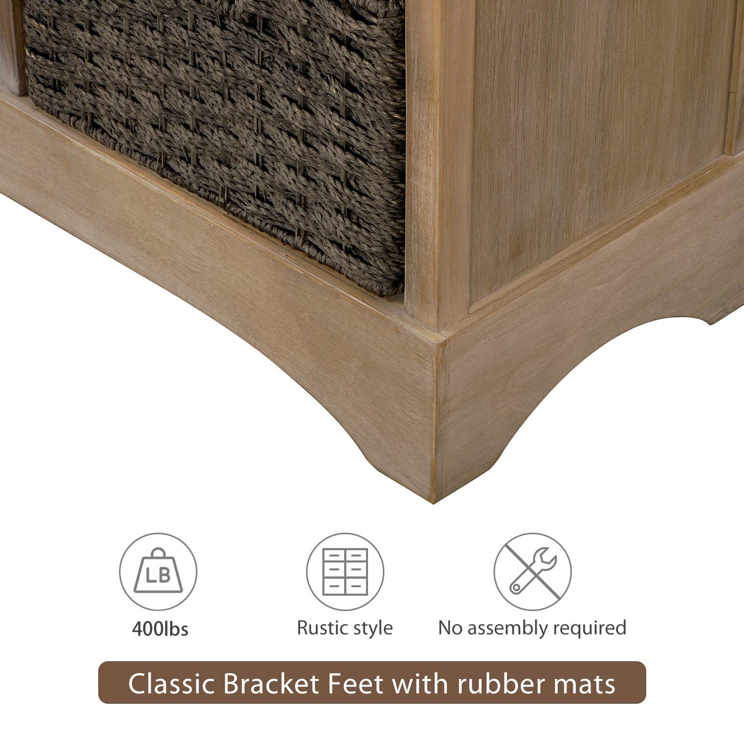Rustic White Washed Storage Cabinet with 2 Wood Drawers & 4 Wicker Baskets - Organizer for Home, Kitchen, Entryway & Living Room | Perfect for Farmhouse Decor & Small Space Organization