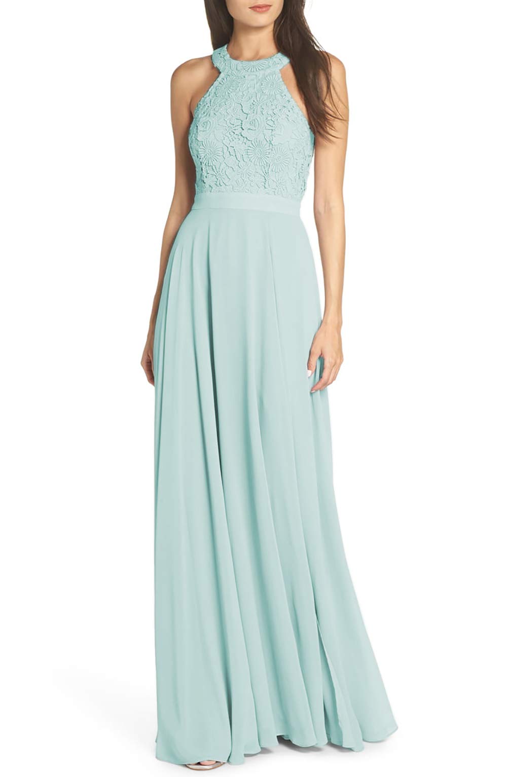 Elegant Long Chiffon Prom Dresses with Lace Details - Halter Bridesmaid Gowns for Formal Evening Events | Perfect for Homecoming, Weddings & Special Occasions