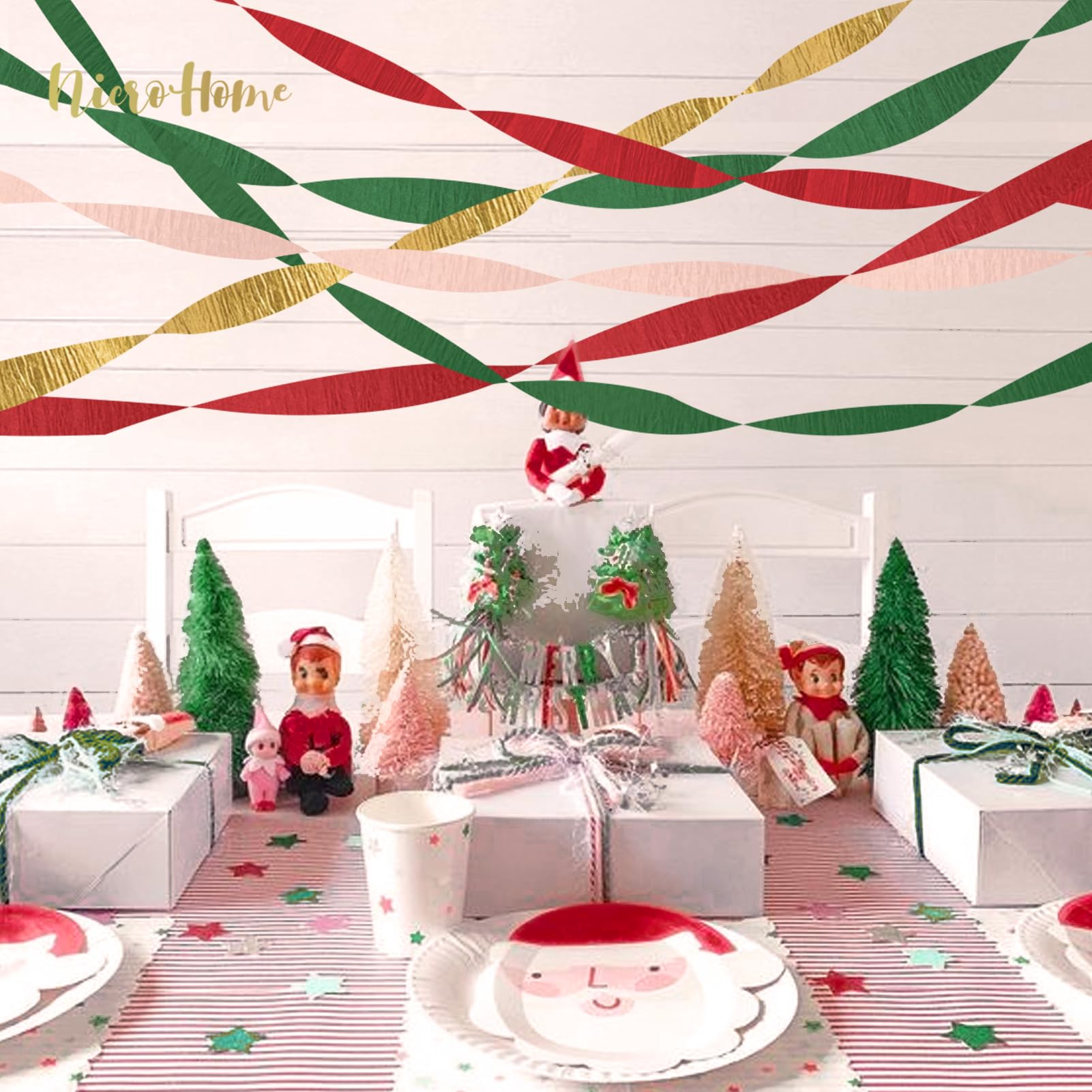 Premium Christmas Party Decorations - 8 Rolls Crepe Paper Streamers in Sage Green, Pink, Berry Red & Gold | Perfect for Xmas, Weddings, Bridal Showers, Birthdays & Winter Celebrations | Festive Home & Family Party Decorations
