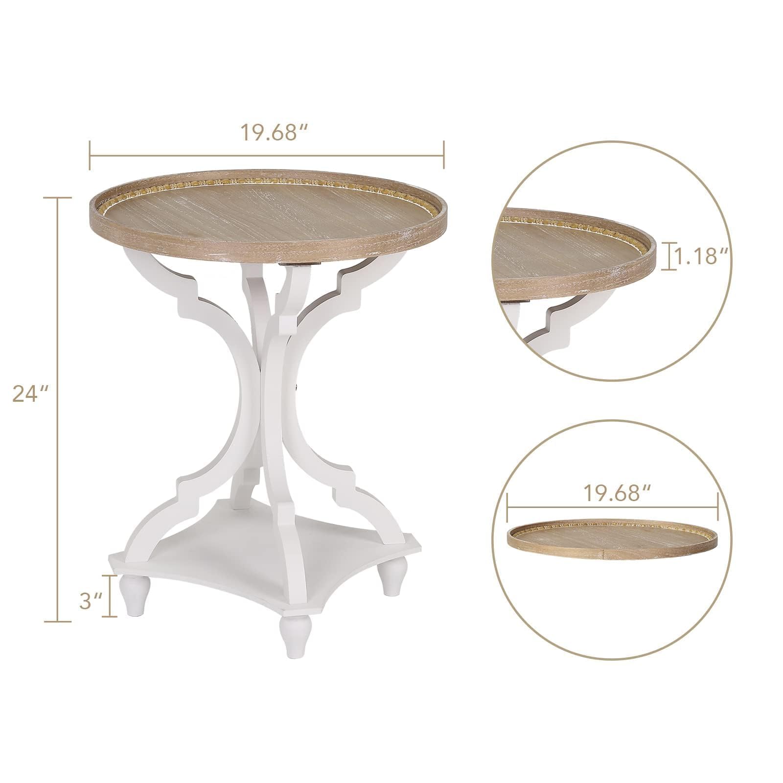 Wnutrees Farmhouse Round Accent End Table Set of 2 - Rustic Wood Side Table & Nightstand with Tray Top, Handcrafted White Finish - Perfect for Living Room, Bedroom & Cozy Home Decor