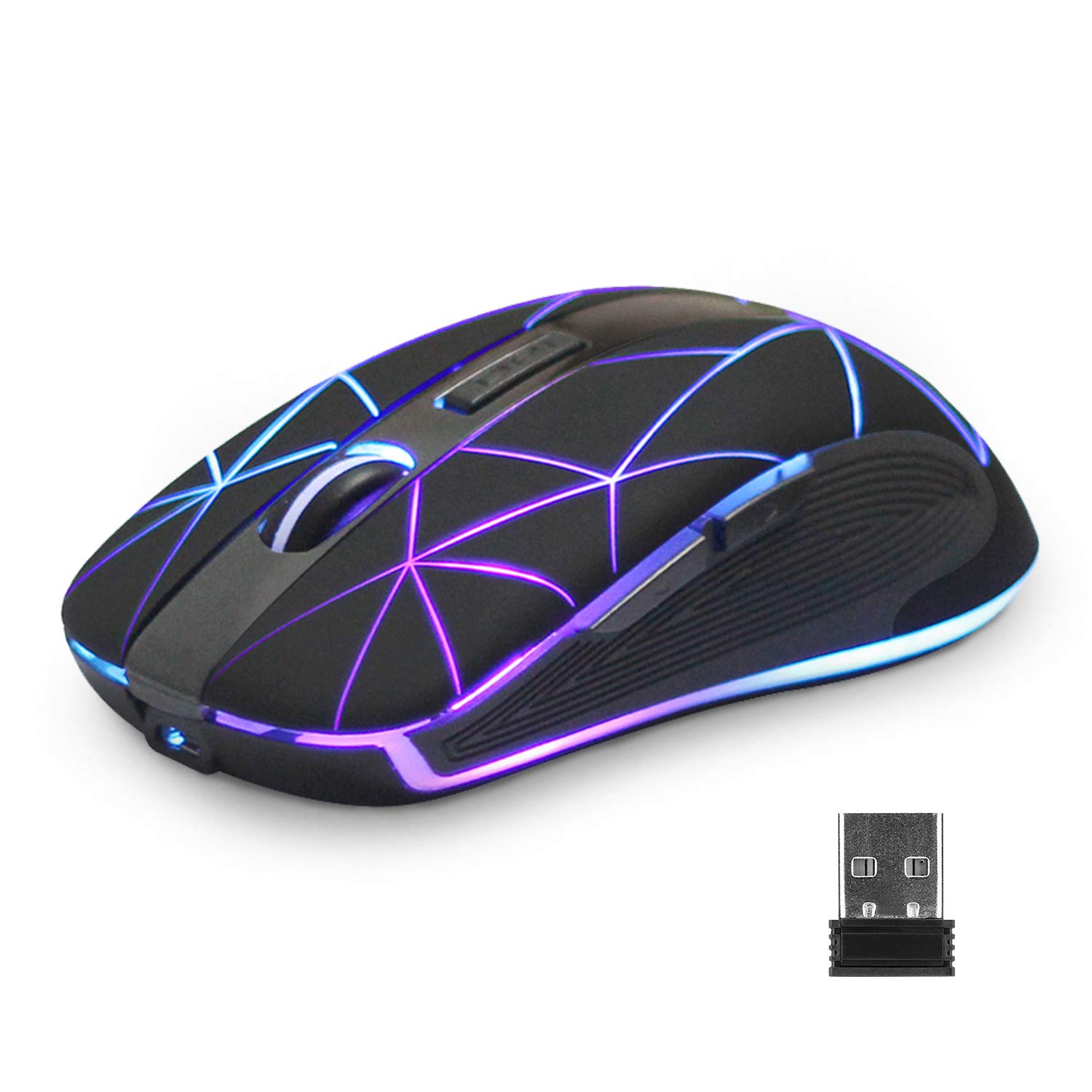 Rii RM200 Wireless RGB Rechargeable Mouse - 6 Buttons, 3 Adjustable DPI Speeds, USB Nano Receiver for PC Laptop MacBook - Perfect for Gaming, Office Work & Home Use