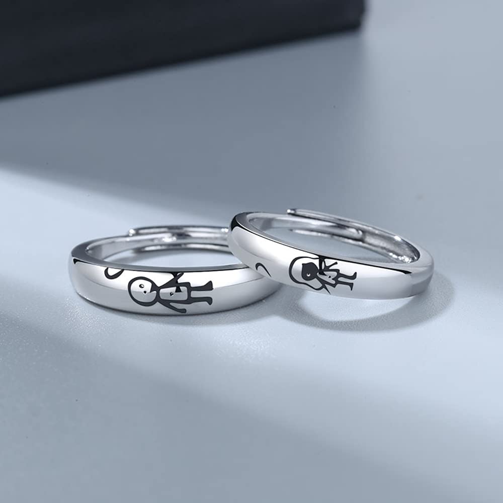 Cartoon Couple Rings for Him and Her - Cute Hand in Hand Sweetheart Love Heart Wedding Engagement Bands - Open Statement Ring for Eternity Love Promise - Anniversary Jewelry Gifts for Wife - Perfect for Valentine's Day, Proposals, and Romantic Date Nights